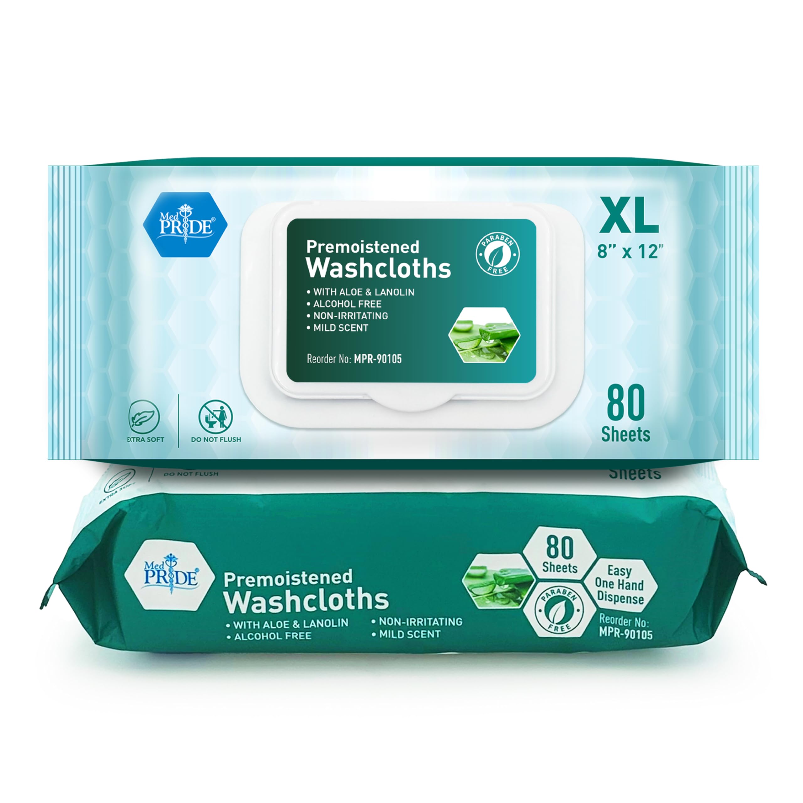 MED PRIDE premoistened washcloths with soft aloe texture for sensitive skin