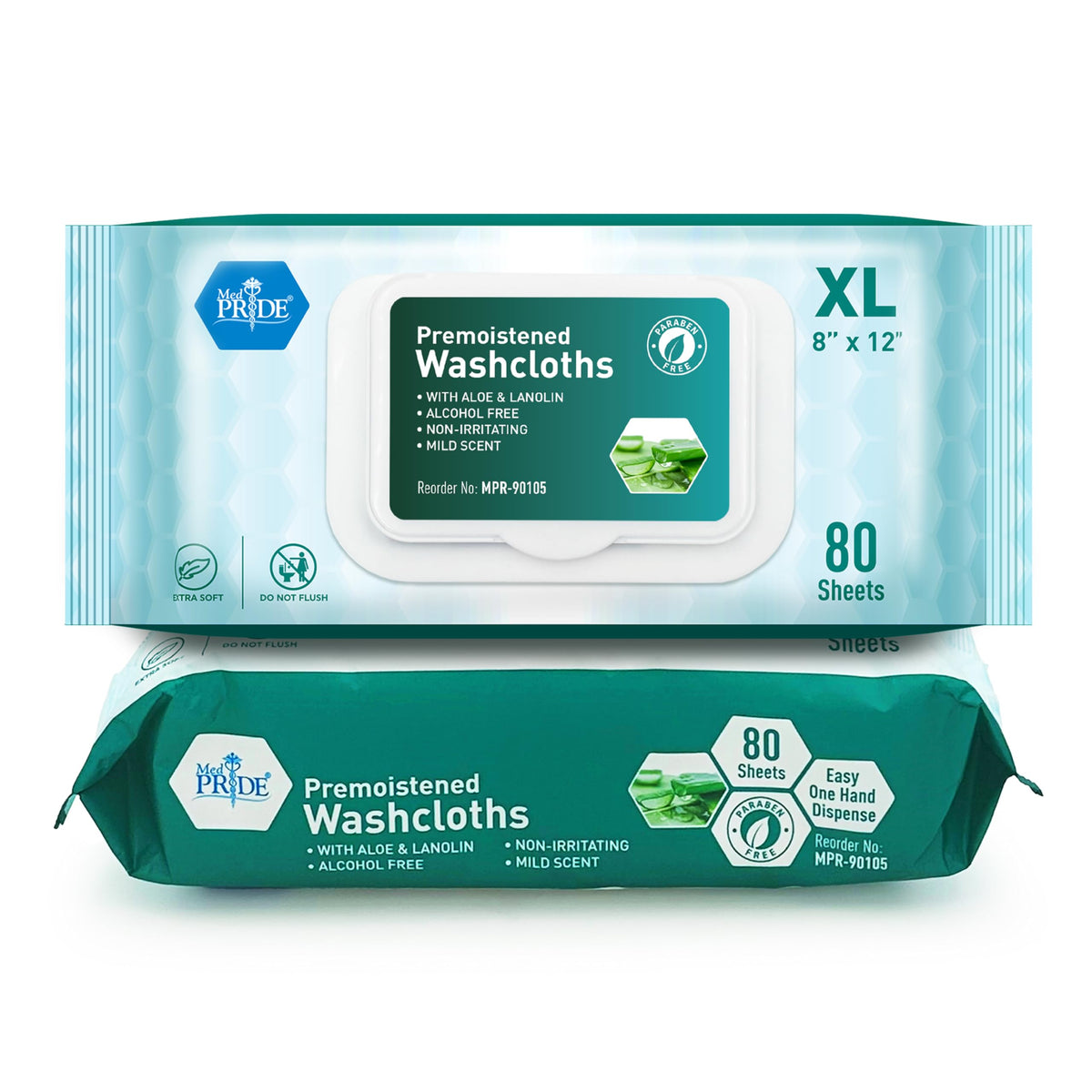MED PRIDE premoistened washcloths with soft aloe texture for sensitive skin