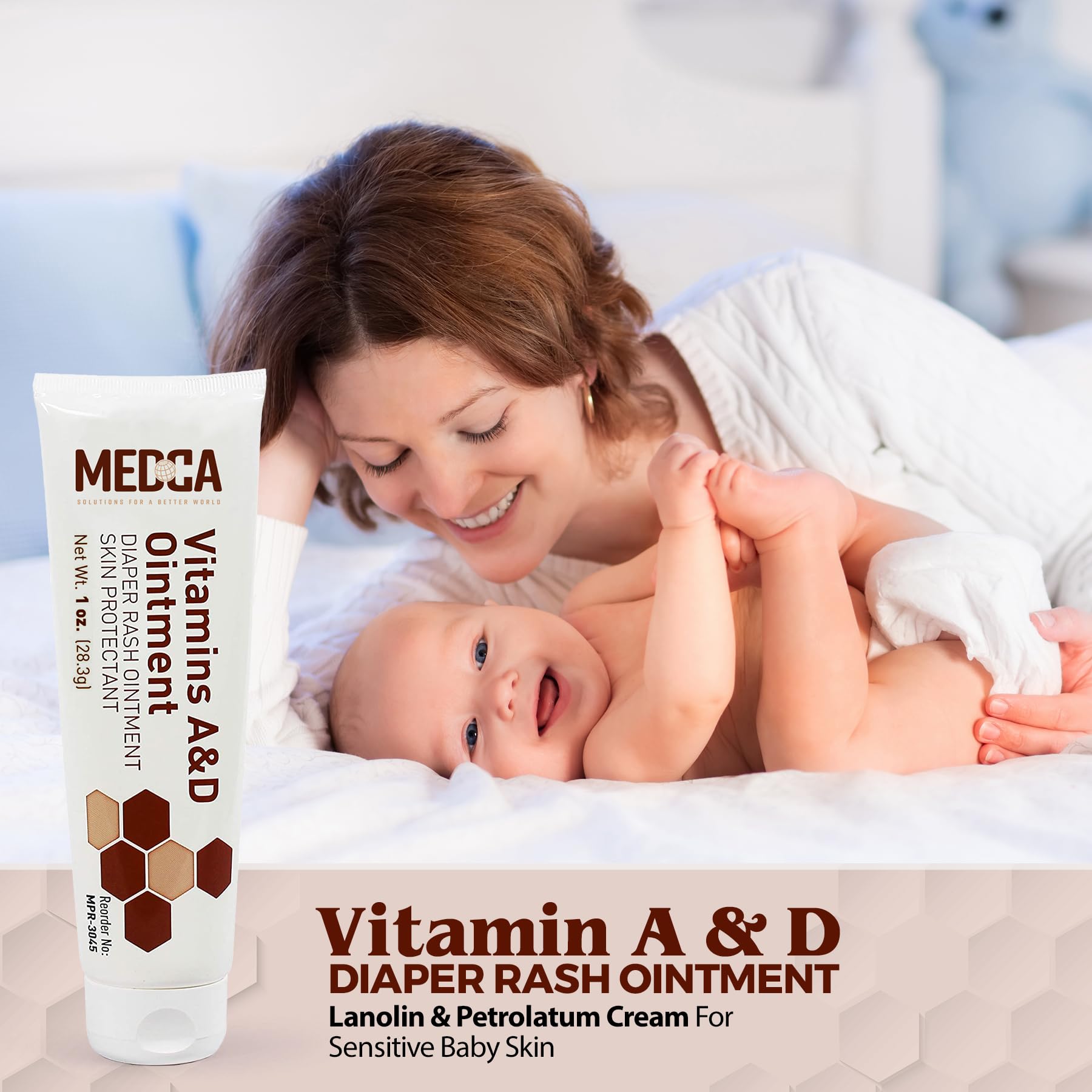 MEDca protectant cream bottle demonstrates reliable barrier protection for sensitive baby skin.