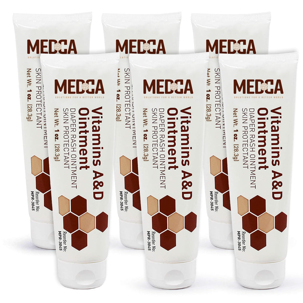 MEDca Vitamin A & D diaper rash ointment tube provides gentle moisture protection for baby skin.