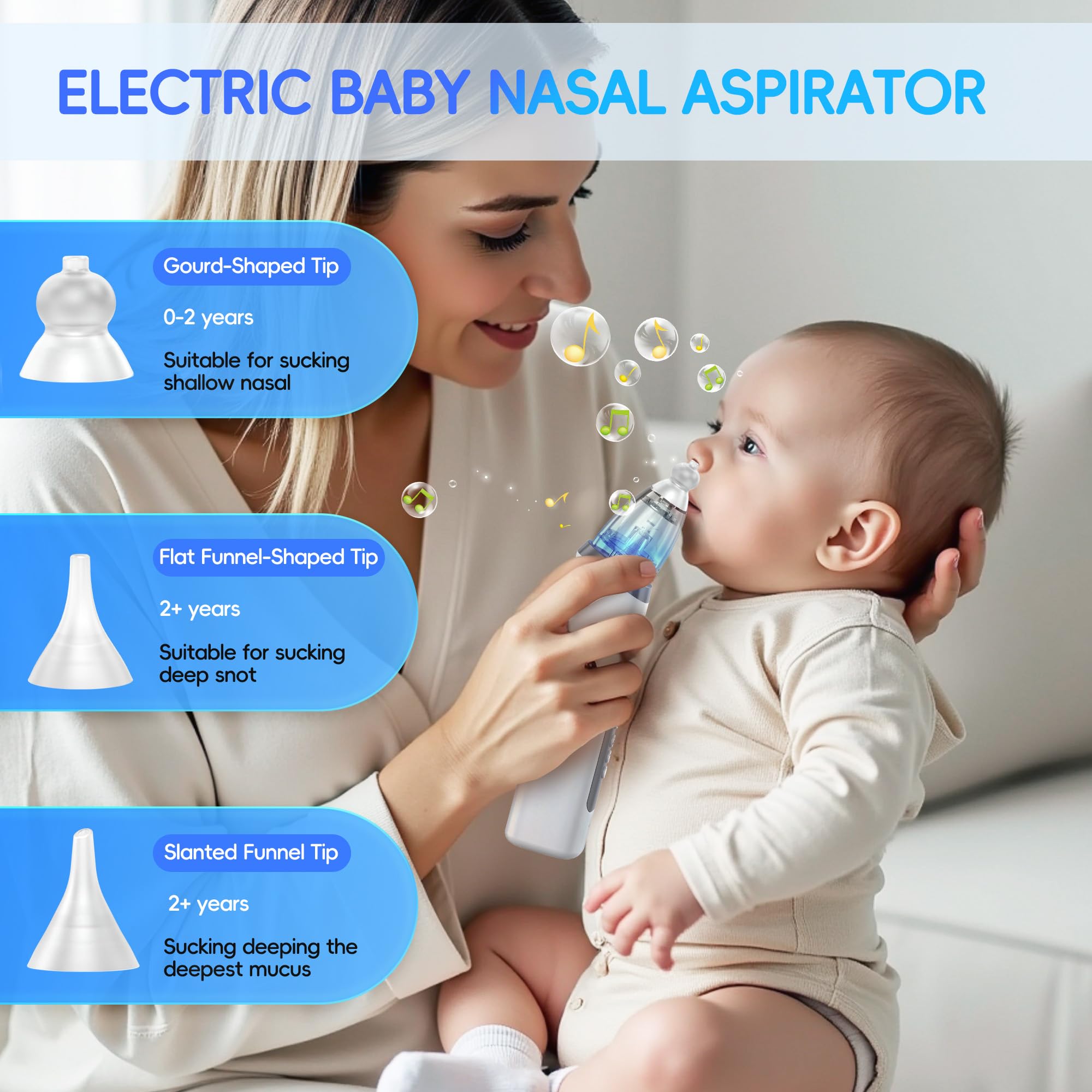 Medcodes nasal aspirator includes soft silicone tips for comfortable contact.