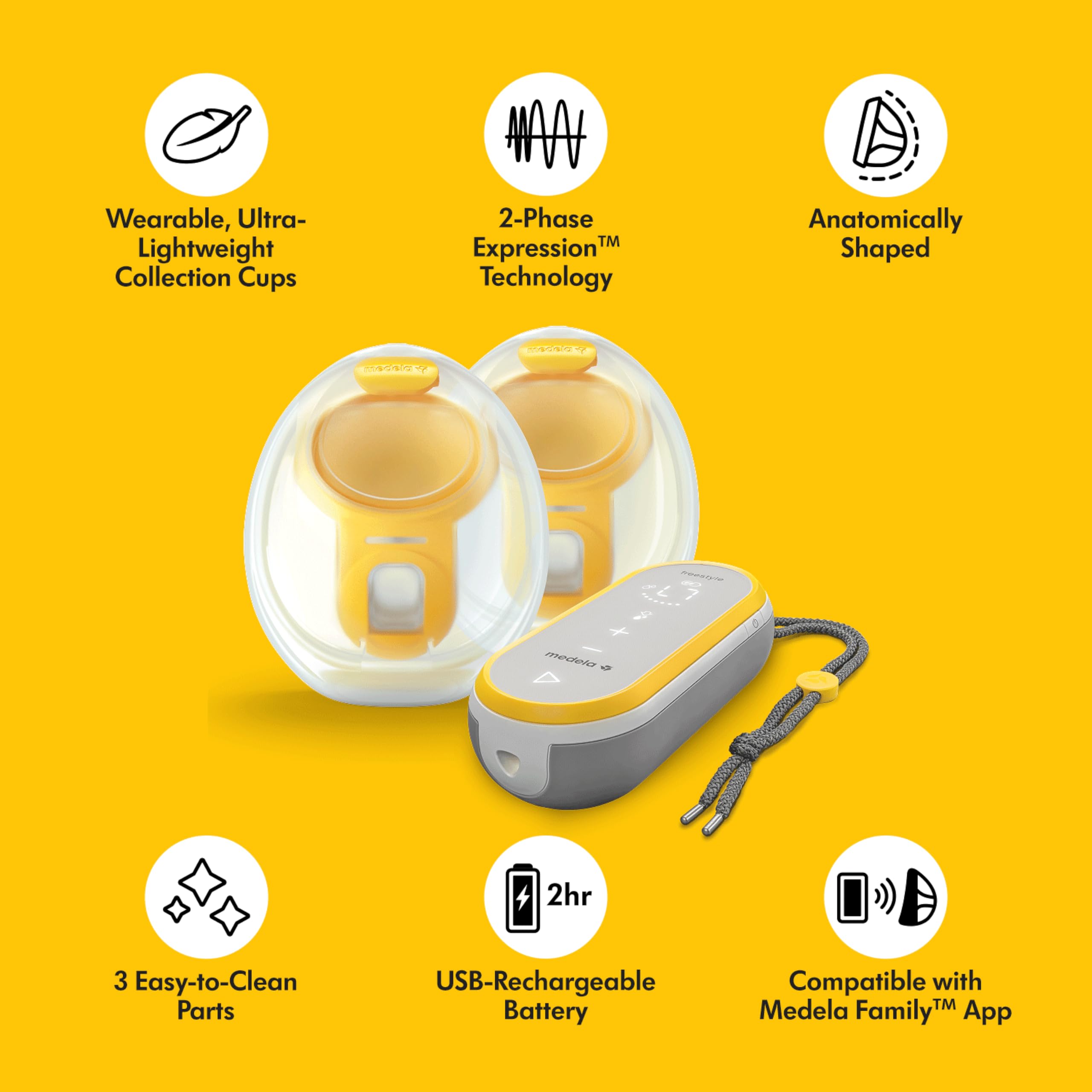 Anatomic design of Medela Freestyle cups supports the underside of the breast.