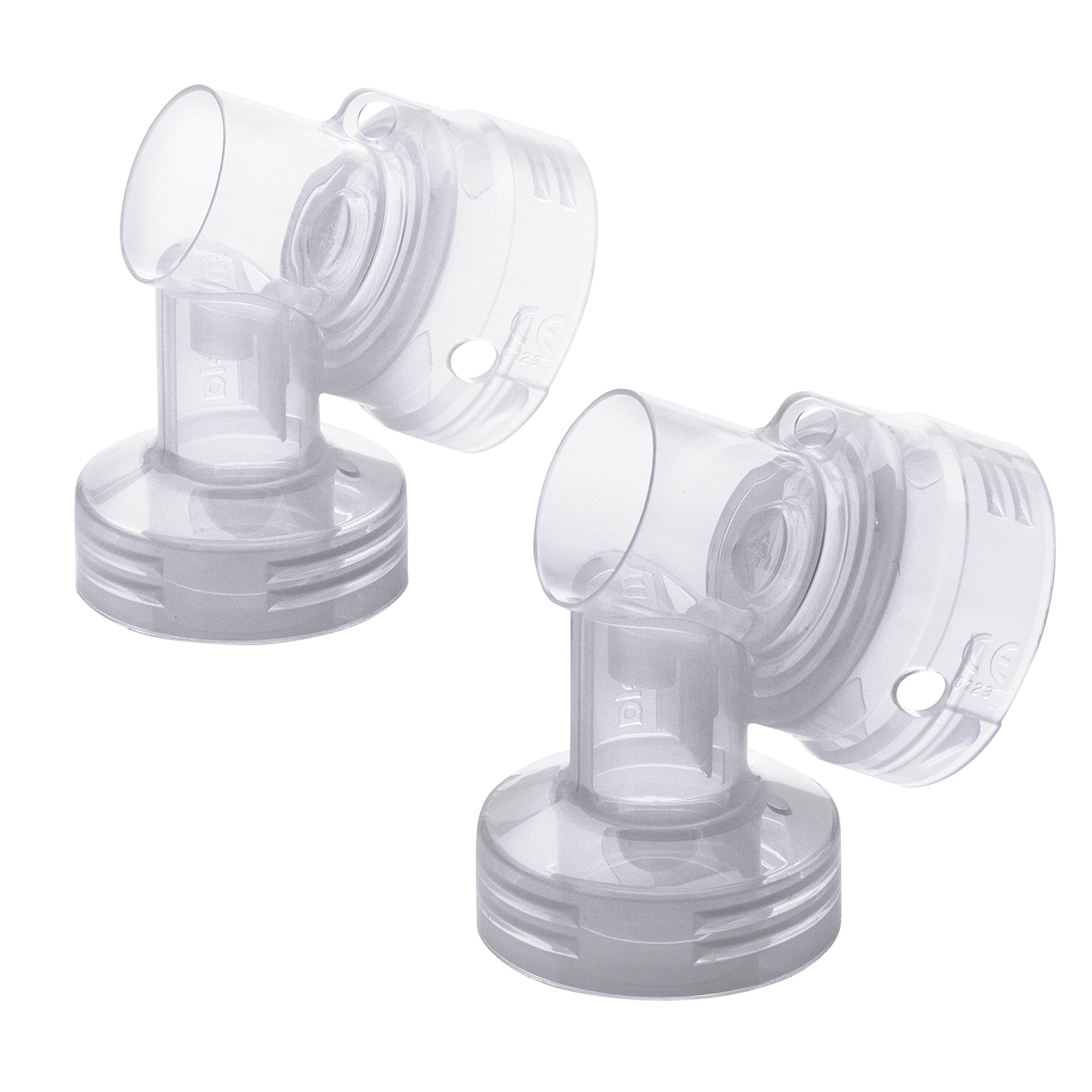 Medela PersonalFit Connectors side view showing compact design for comfortable expression.