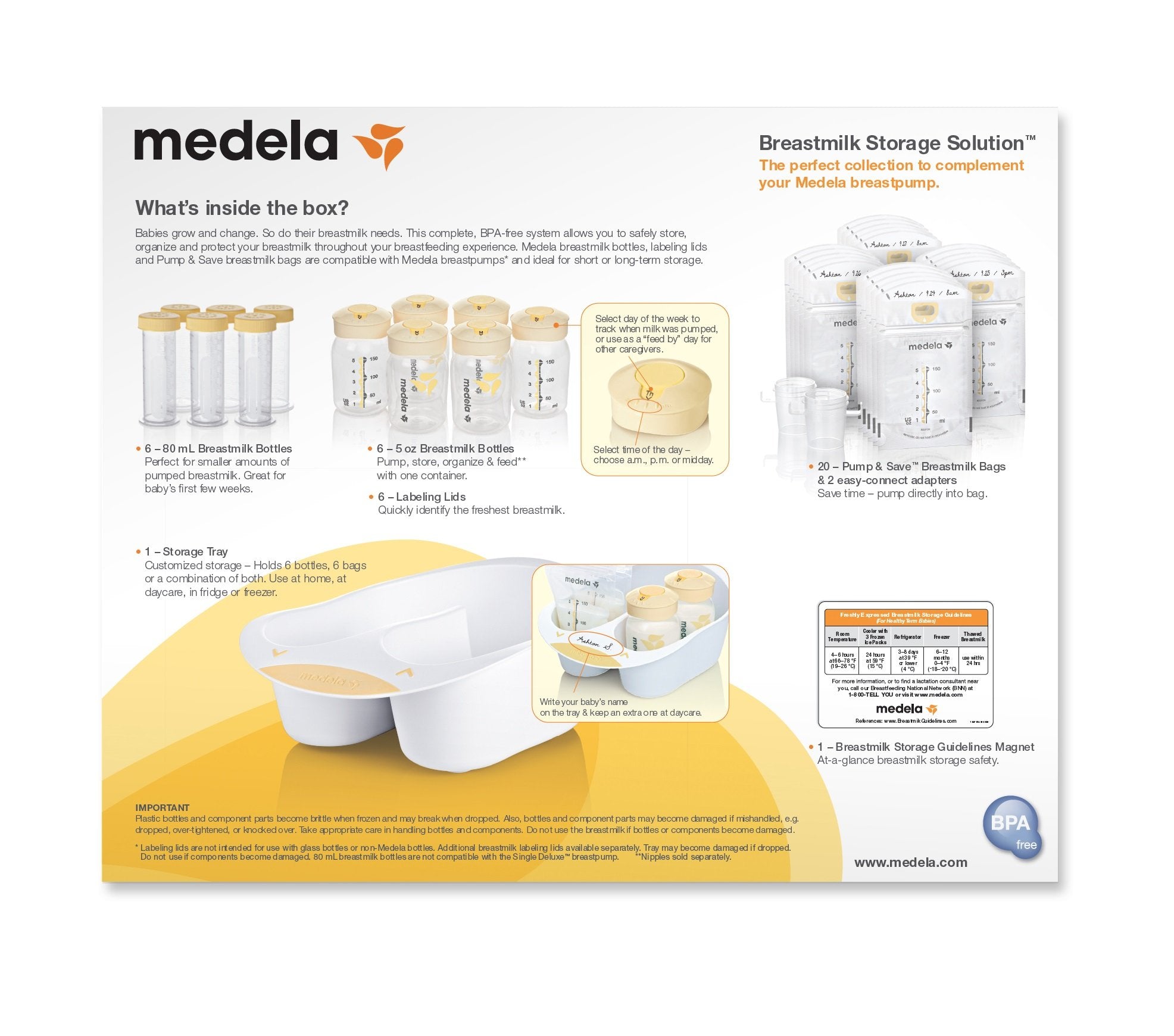 Medela pump-and-save bags with adaptors ready for portioned storage.
