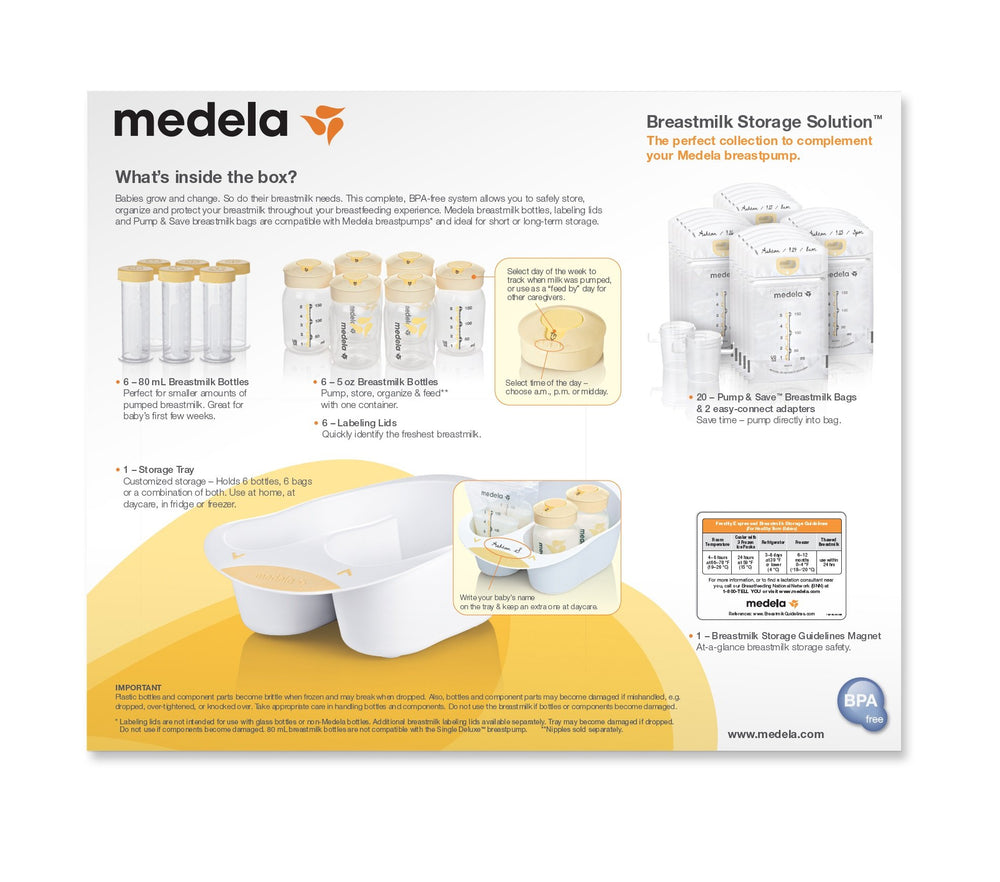 Medela pump-and-save bags with adaptors ready for portioned storage.