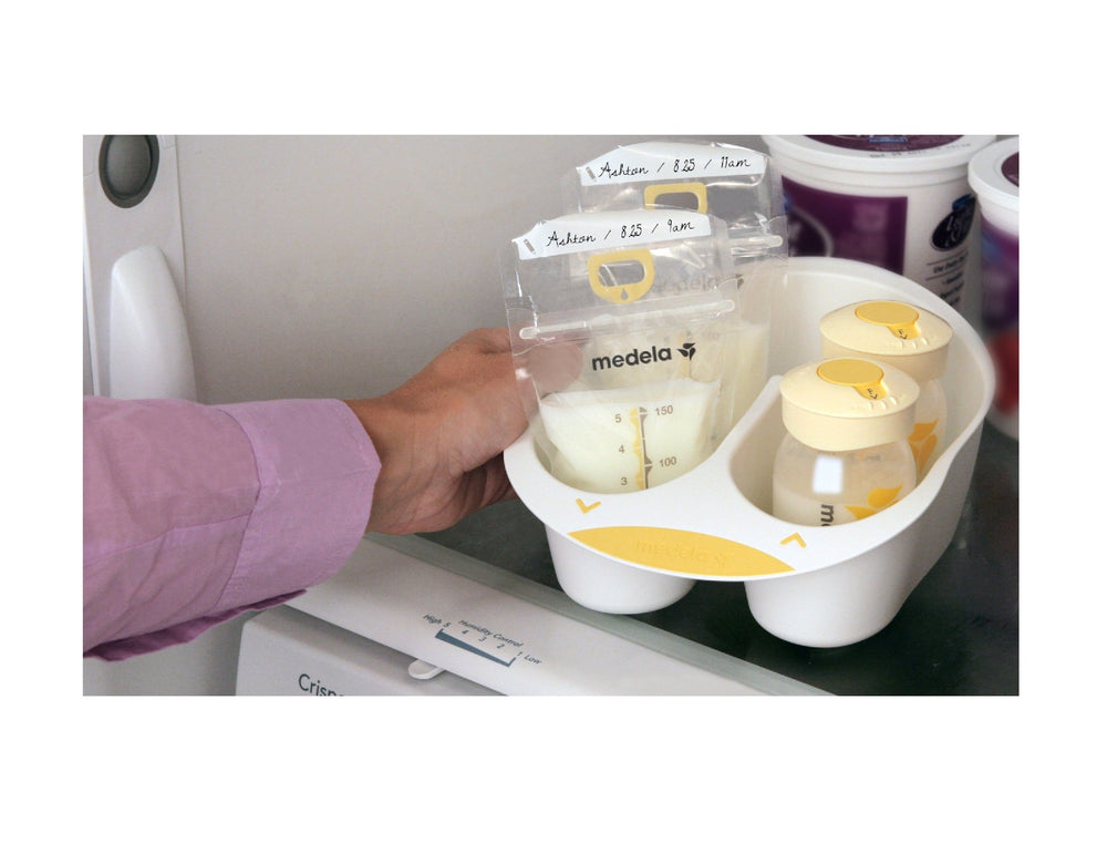Medela storage tray shown for fridge and freezer organization.