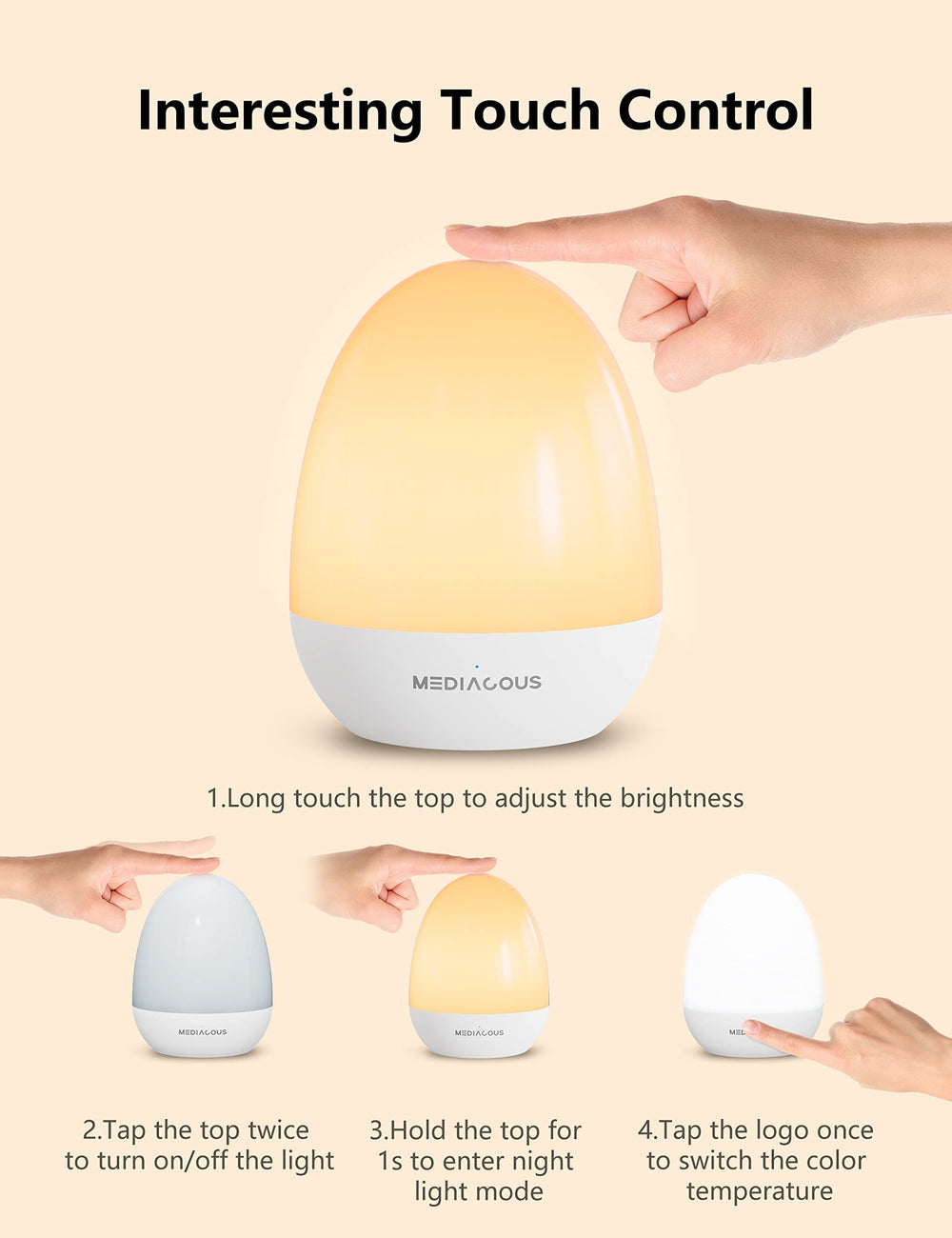 MediAcous night light with 1-hour timer for bedtime routines.