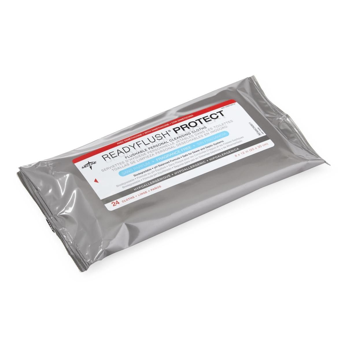 Medline ReadyFlush in-use wipe provides rinse-free cleansing for gentle skin care.