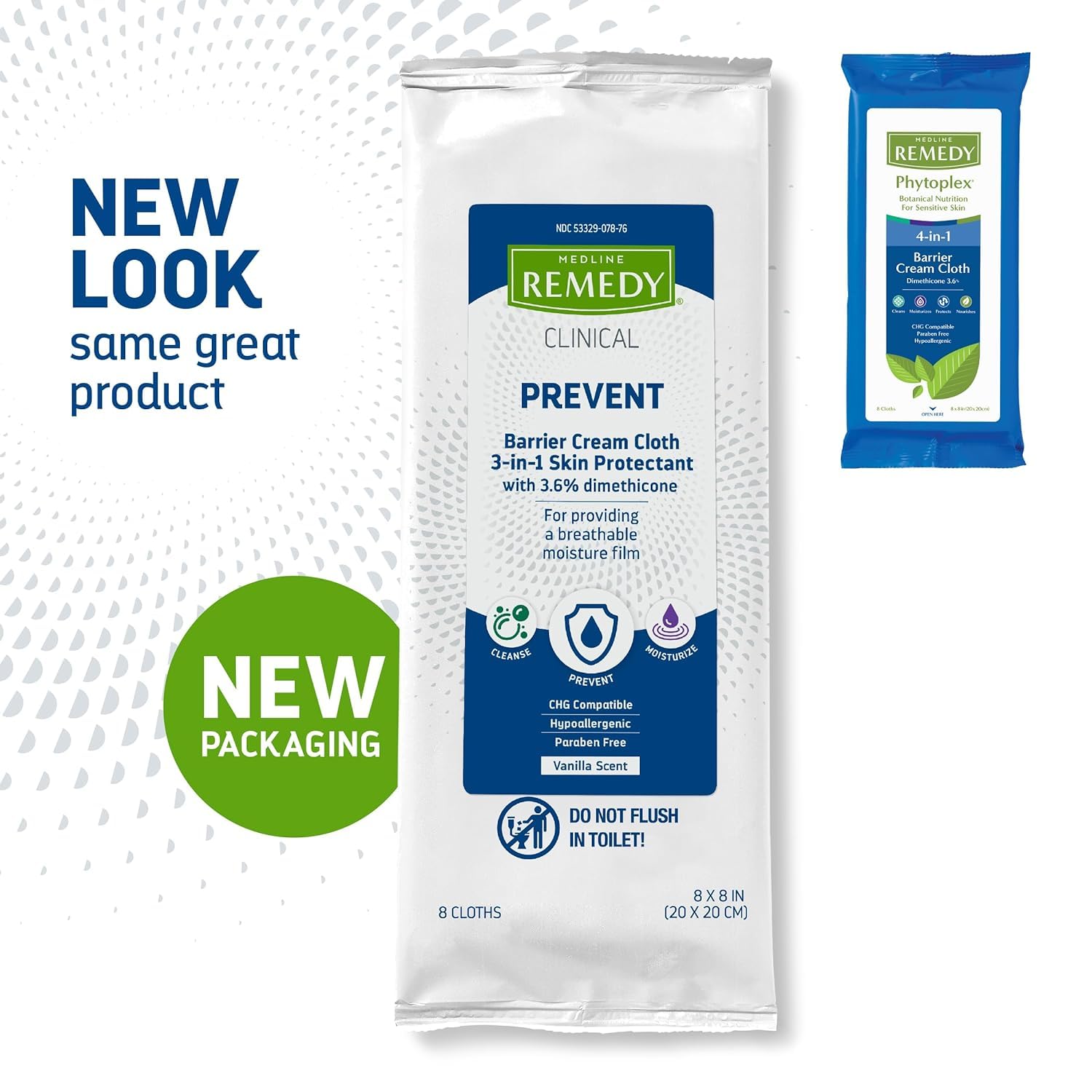 Medline Remedy 3-in-1 barrier cloth close-up showing protective film on skin.