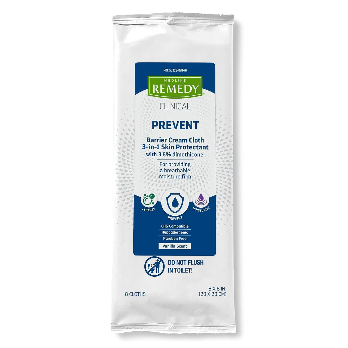 Medline Remedy Clinical 3-in-1 Barrier Cloths pack for delicate skin cleansing.