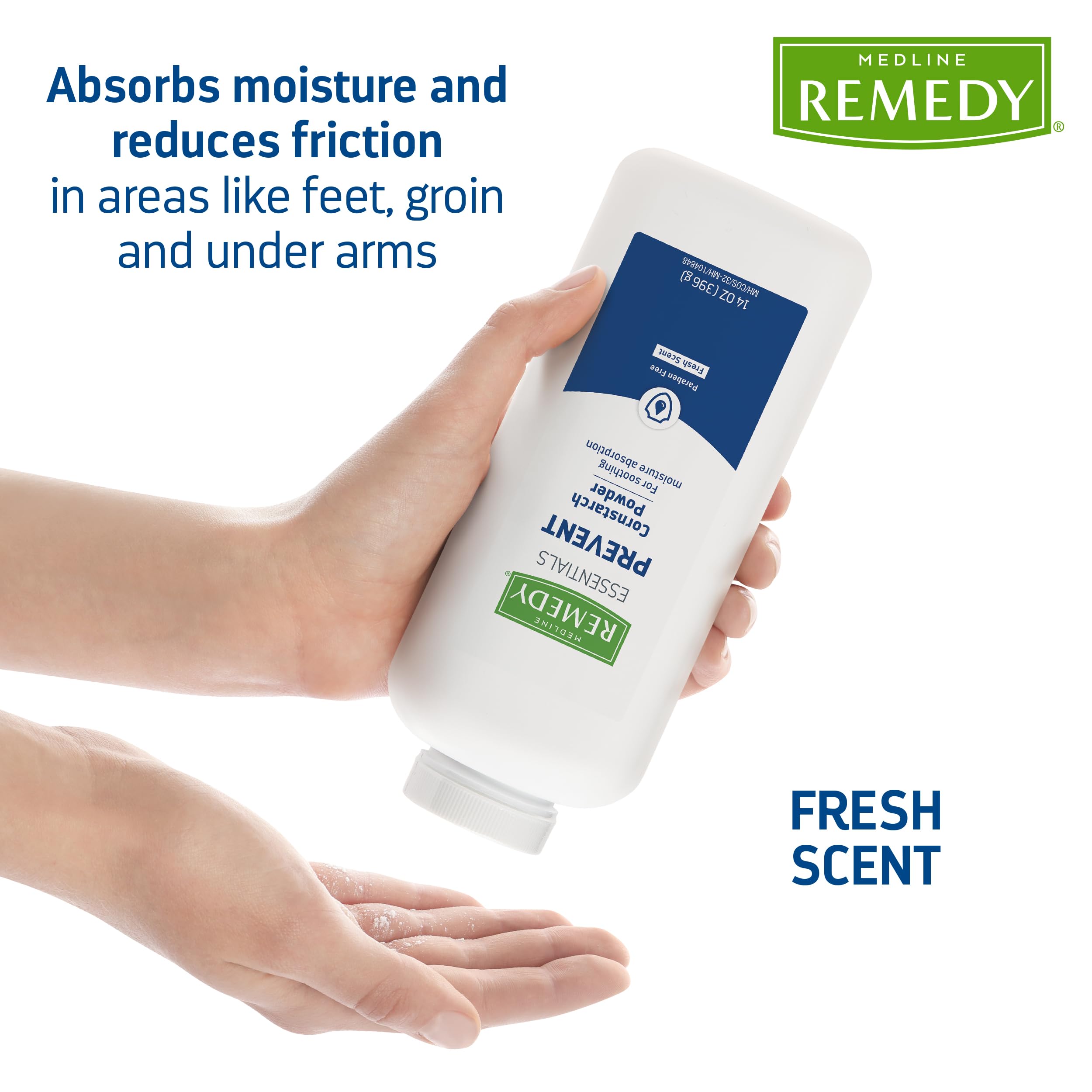 Medline Remedy Essentials Talc-free formula supports sensitive skin during daily use.