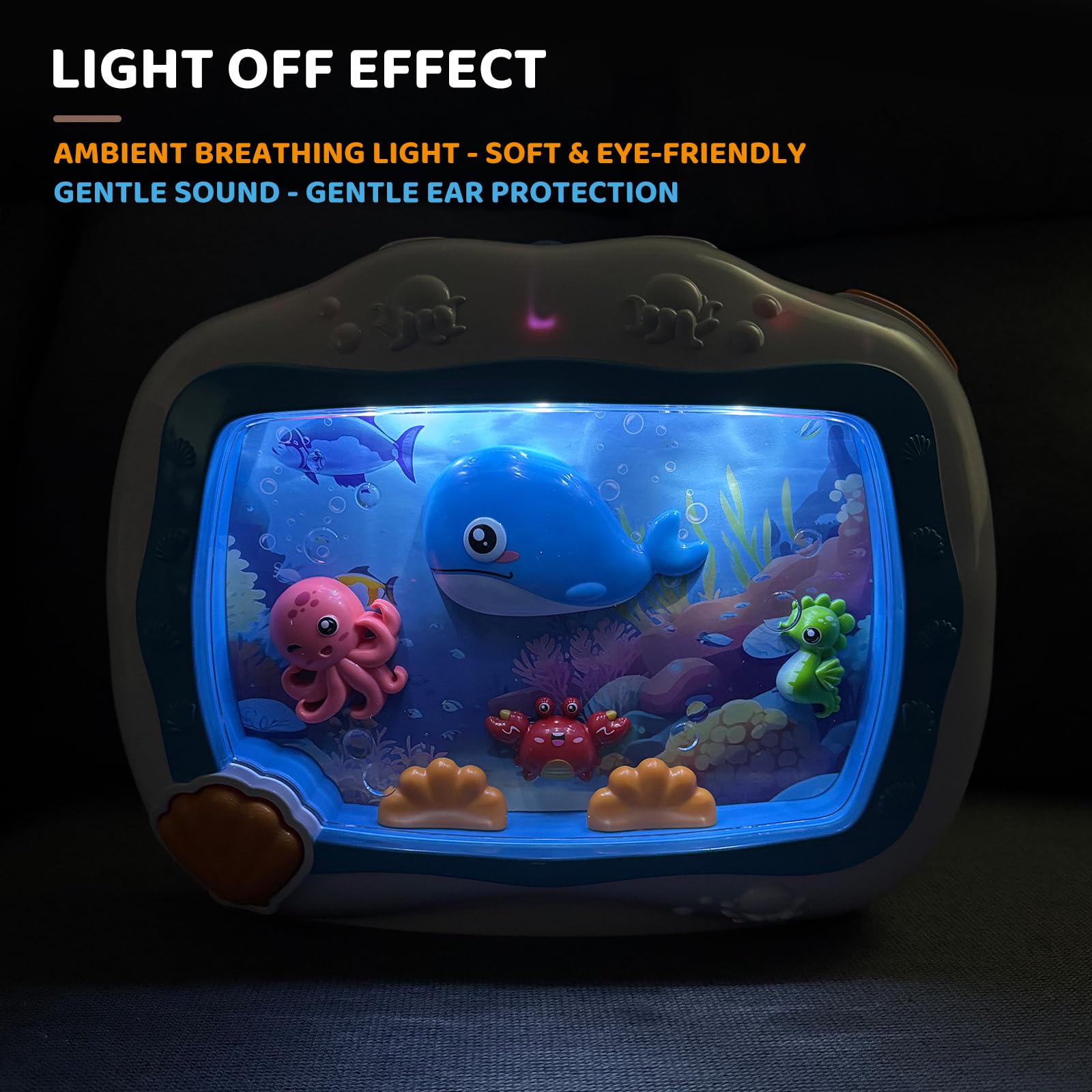 MEDMHSMA soft ocean light glow creates ambient night-time ambiance in the nursery.