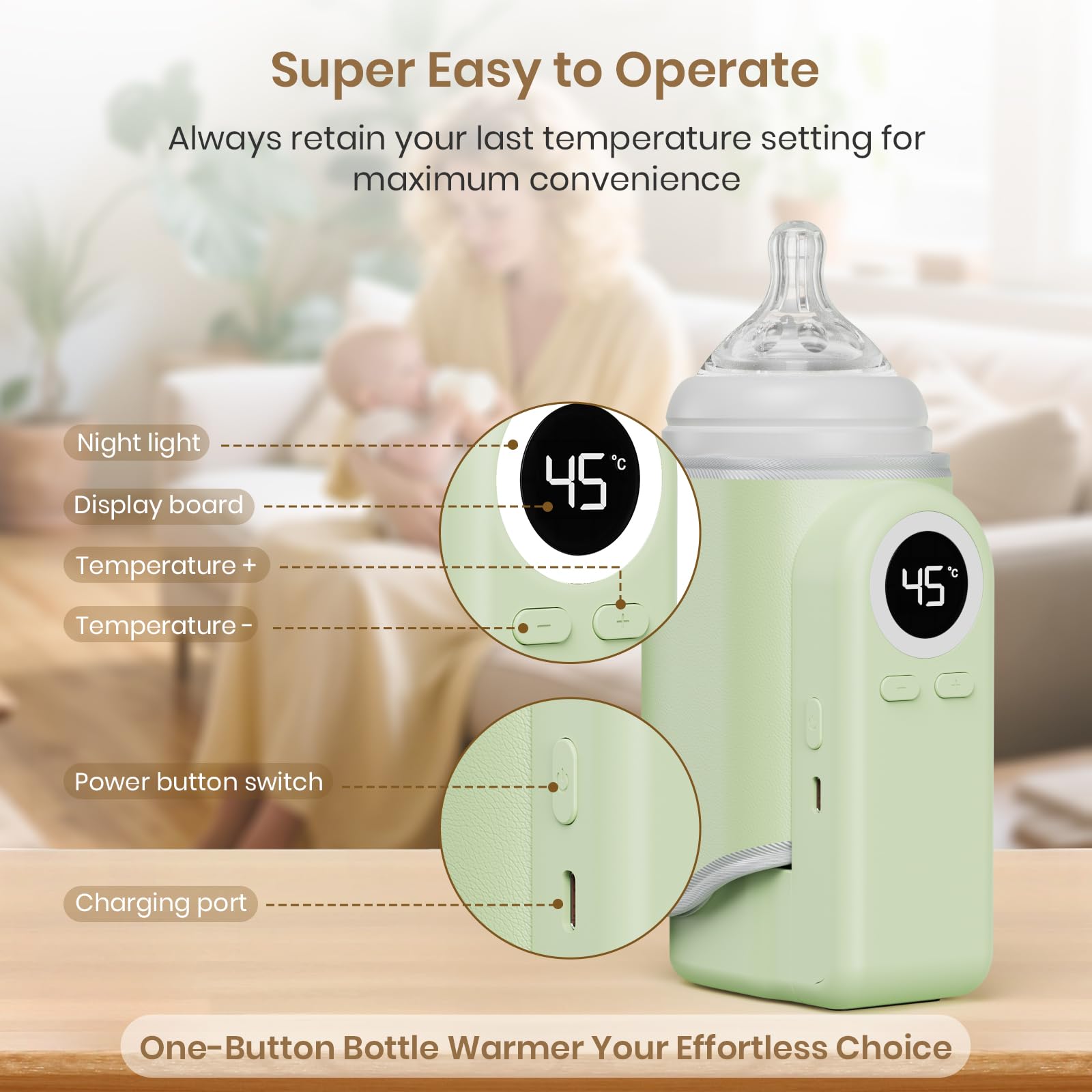Meehuan bottle warmer car usage secured in a cup holder for easy feeding.