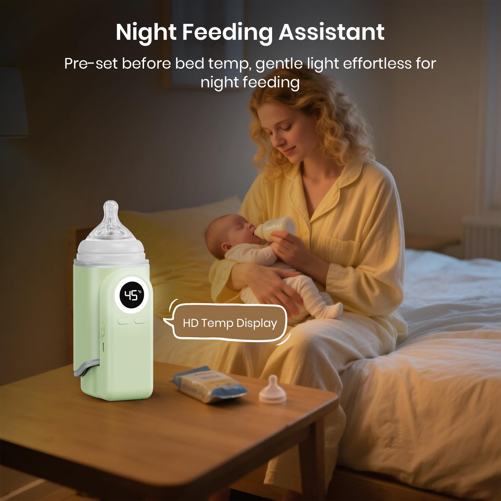 Meehuan bottle warmer USB-C charging and long battery enables on-the-go warmth.