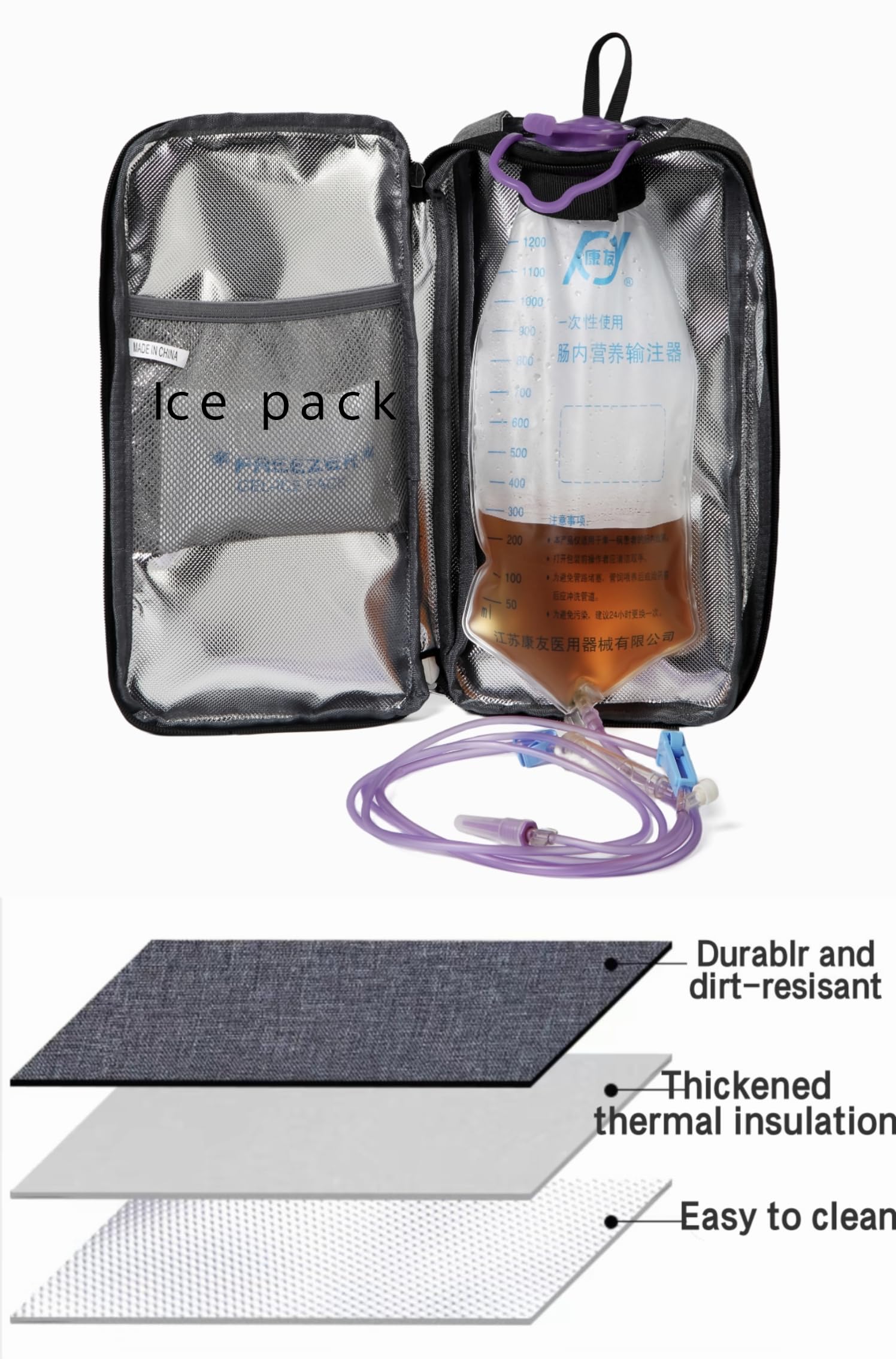 Meesyn insulated bag with ice pack compartment keeps nutrients cool