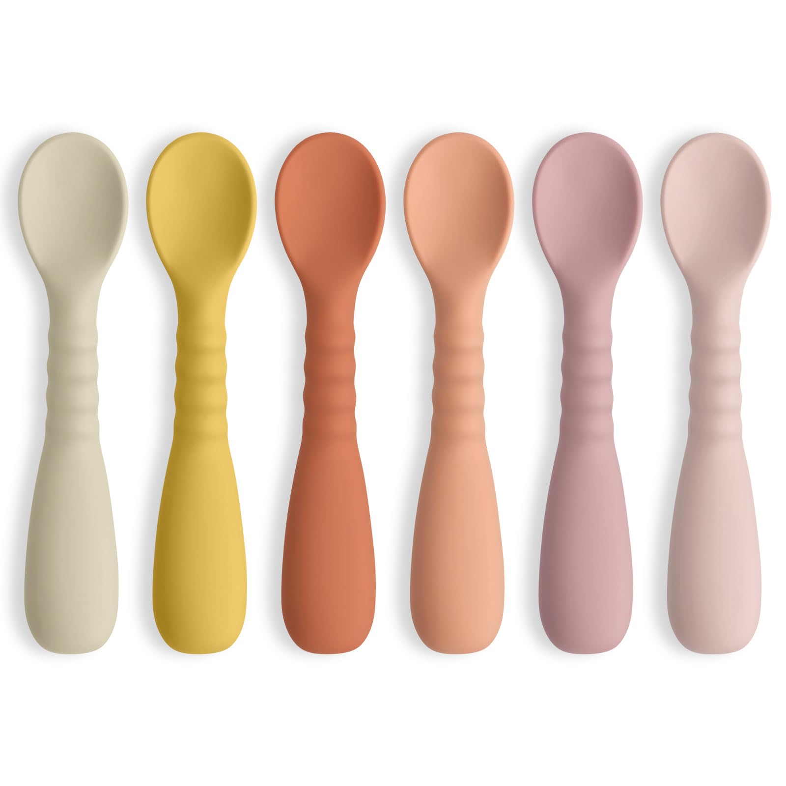 ME.FAN silicone baby feeding spoons in a 6-pack for easy self-feeding practice.