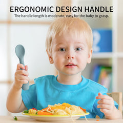 Soft ME.FAN silicone spoon heads are gentle on gums during meals.