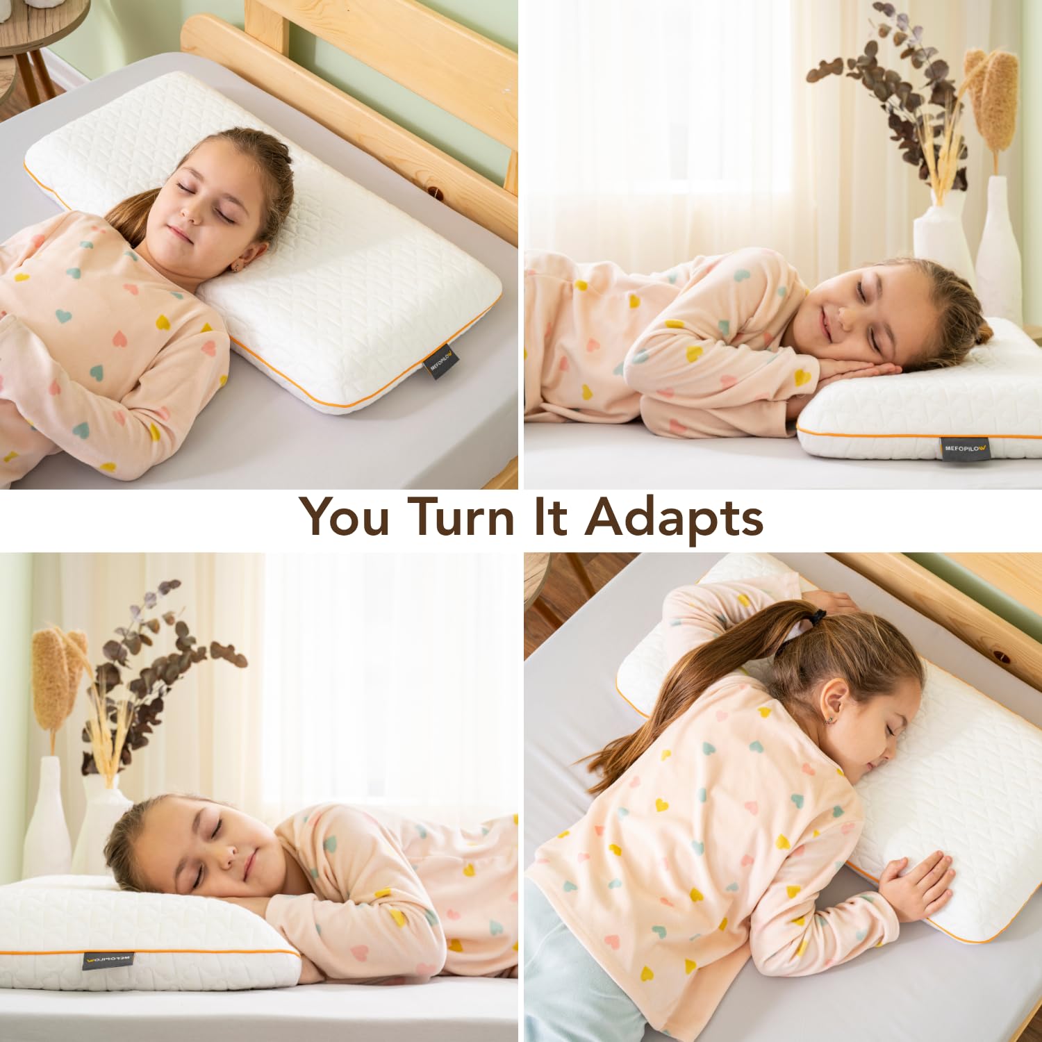 Pillow dimensions 26x13x2.36 inches showing compact, supportive form for kids.