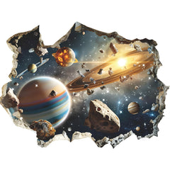 MEFOSS 3D blue cosmic galaxy wall decal with planets for a kid’s room.