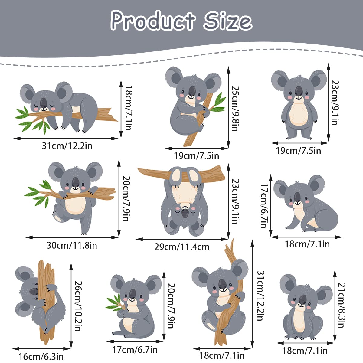 MEFOSS baby room decor enhances walls with waterproof, colorfast koala illustrations.