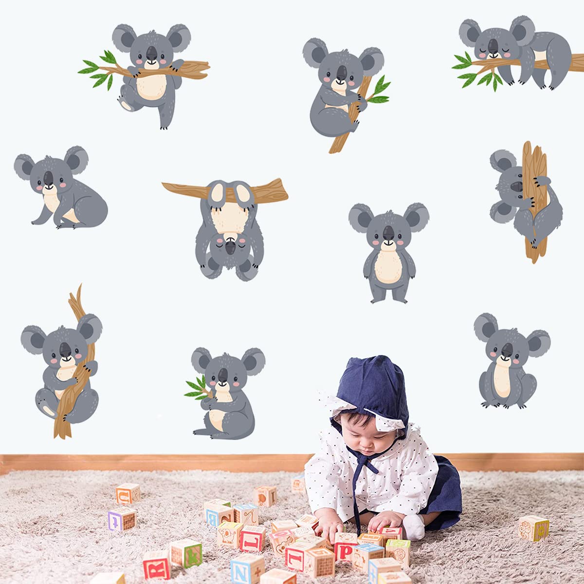 MEFOSS soft gray koala decals suit nurseries, bedrooms, and playrooms.