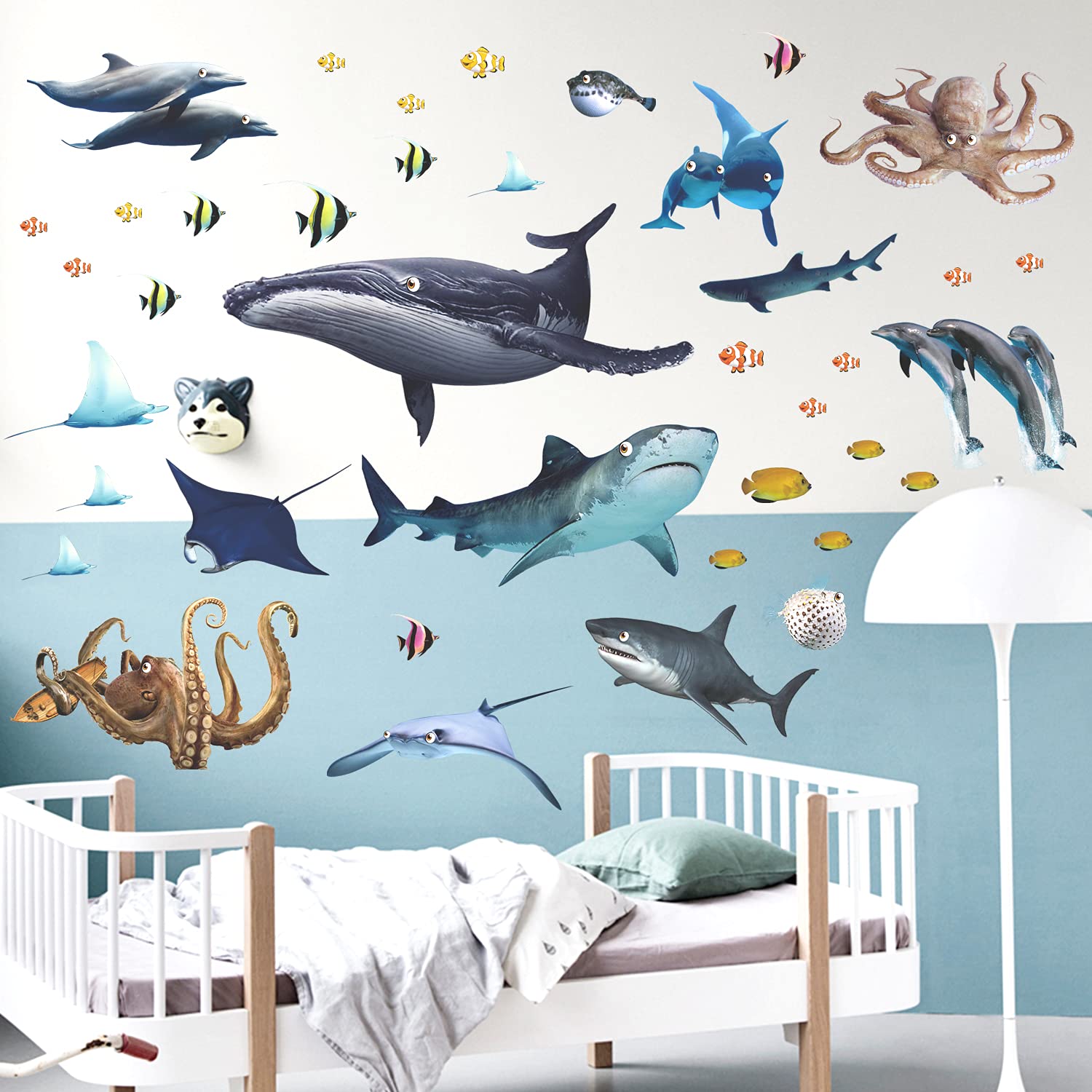MEFOSS whale wall decal adds playful color to kids' room