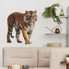 MEFOSS tiger wall decal on wall in living room setup adds a playful focal point.