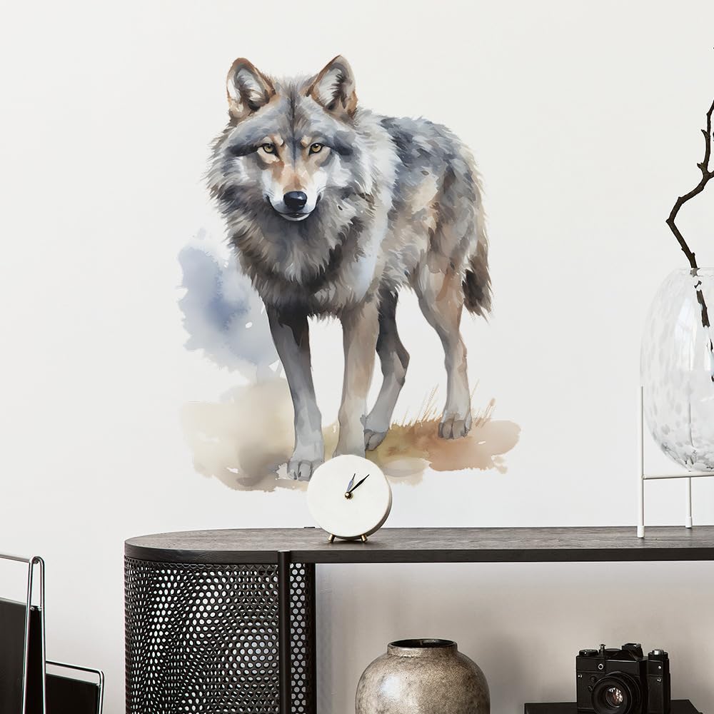 MEFOSS wolf wall decal watercolor wolf portrait for kids room decor