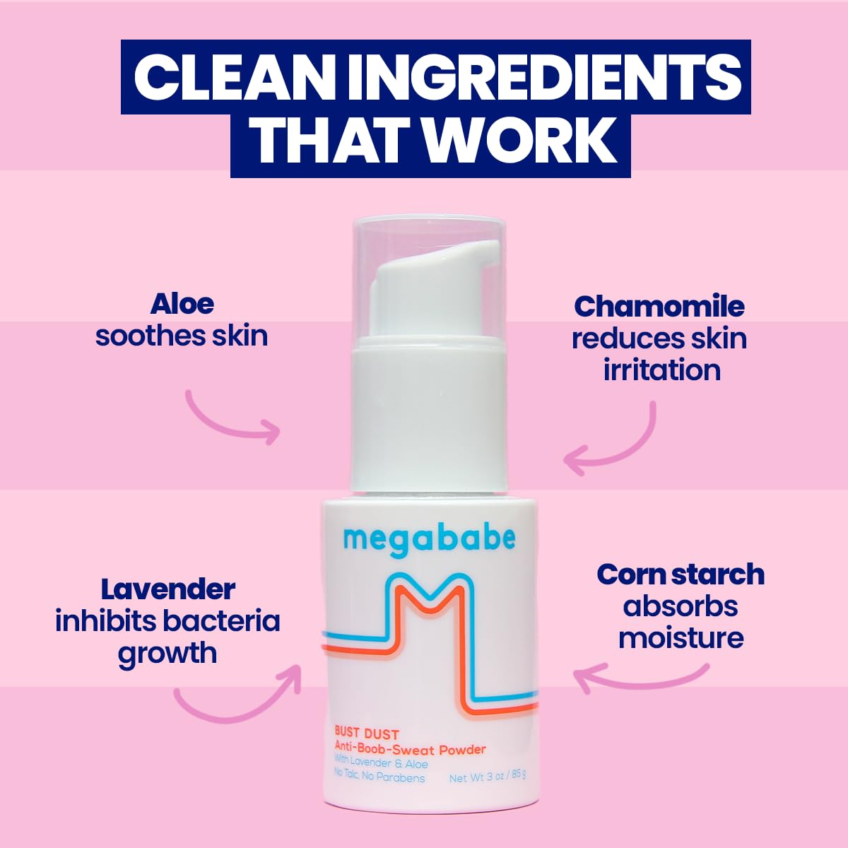 Megababe applicator-pump in action deposits powder precisely into bra lines