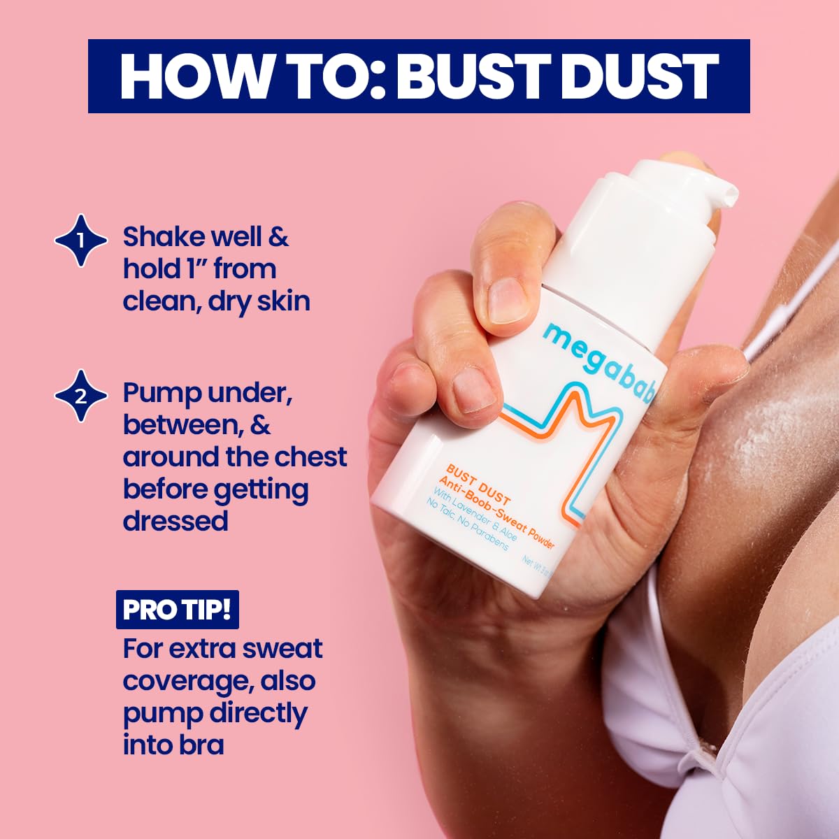 Megababe Bust Dust packaging 3 oz size for easy travel