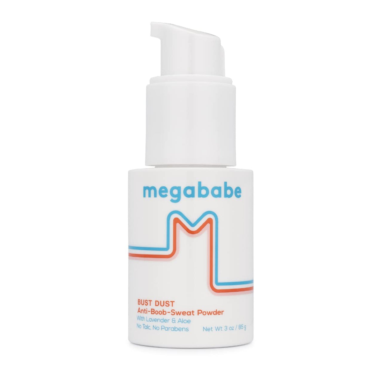 Megababe Bust Dust with pump top view showing talc-free powder for sweat absorption all day