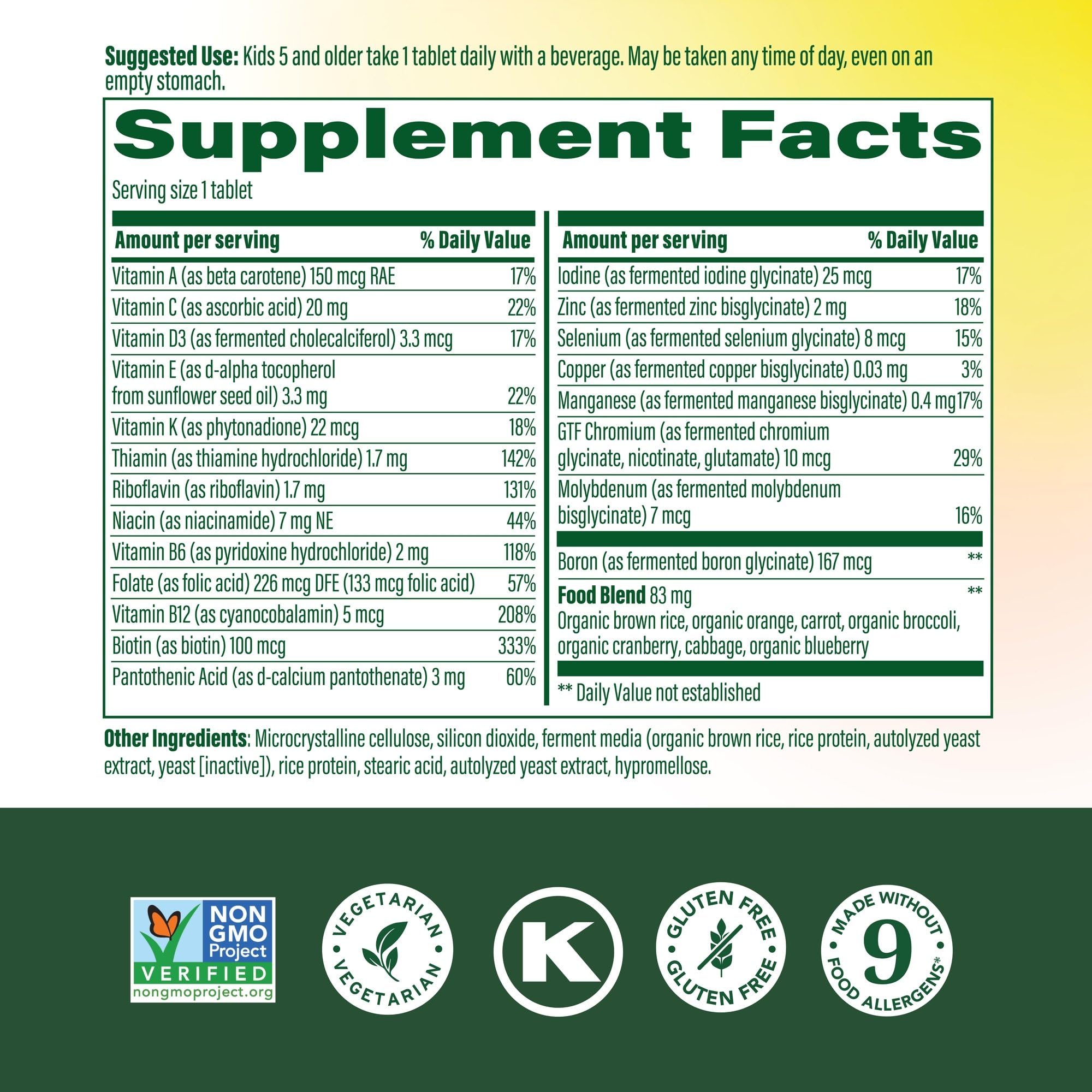 Close-up of MegaFood Kids One Daily Multivitamin capsules, vegetarian plant-based