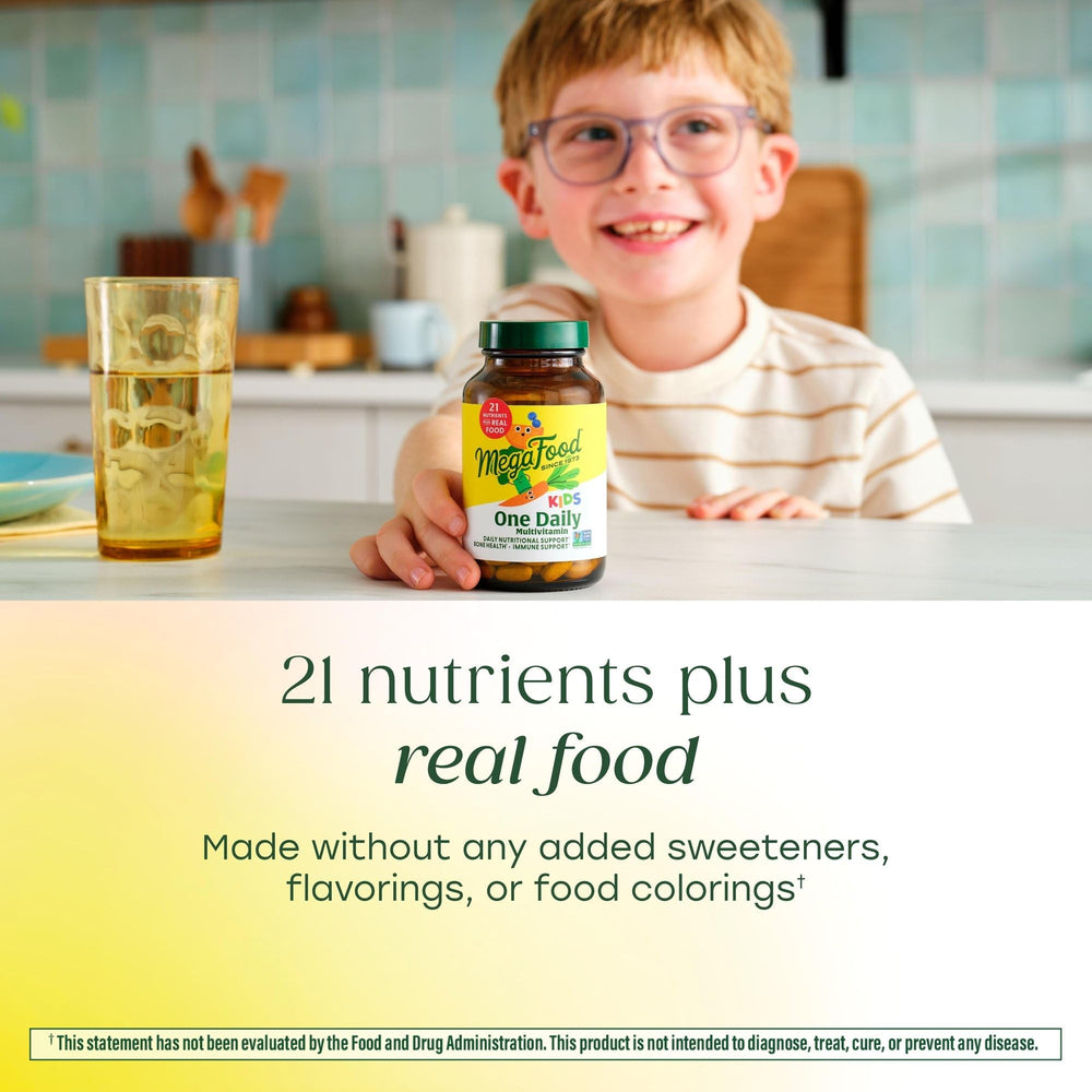 MegaFood label highlights zinc and vitamins C, B and D for daily nutrition