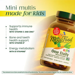 Front label of MegaFood Kids One Daily Multivitamin with essential vitamins