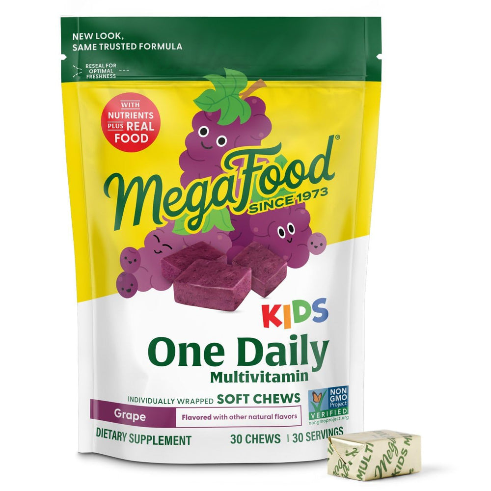 MegaFood Kids One Daily grape chews bottle for convenient daily nutrition