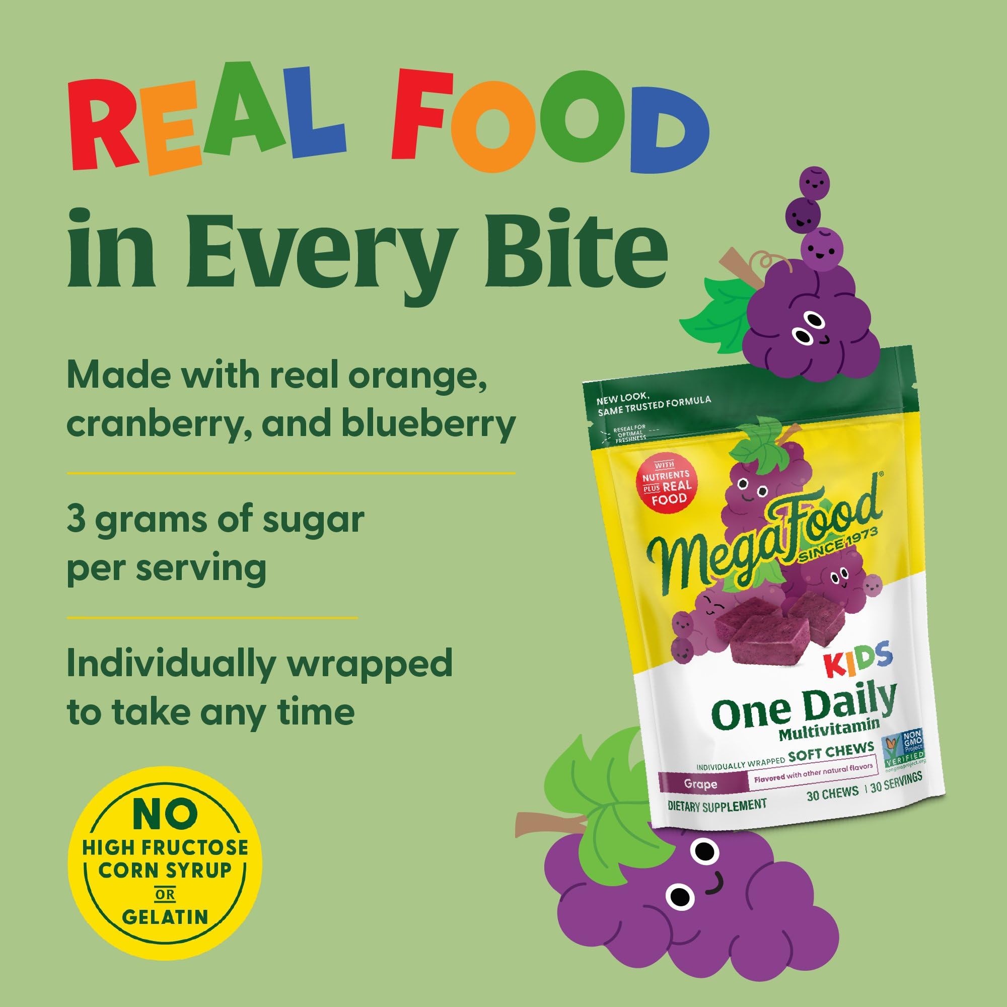 MegaFood Kids One Daily grape chew taken by child at breakfast