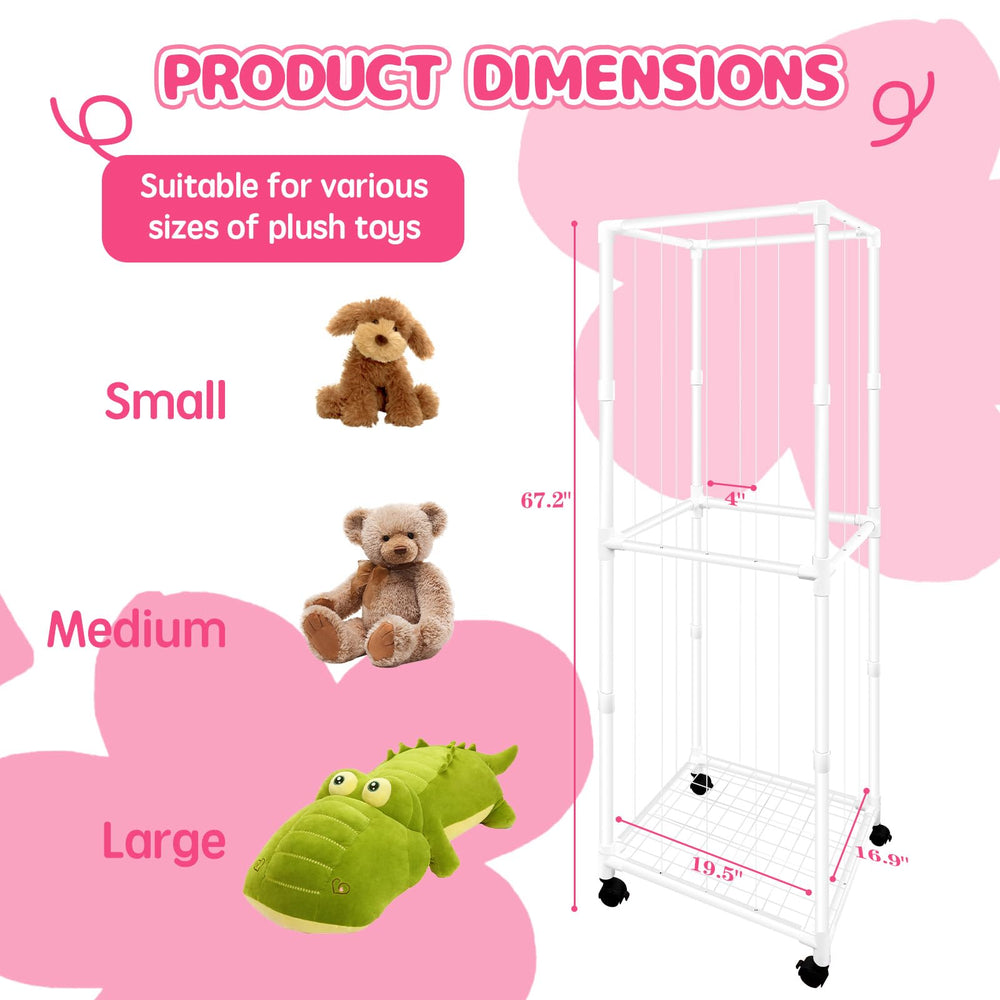 Megapuxin plush storage zoo with mesh bottom prevents spills during moves