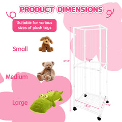Megapuxin plush storage zoo with mesh bottom prevents spills during moves