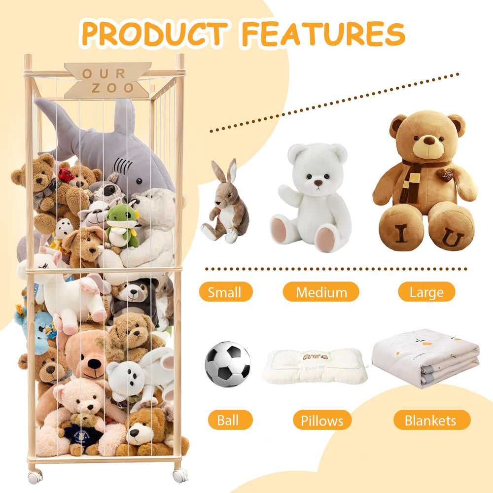Megapuxin solid pine construction ensures durability and safety for kids' plushies.