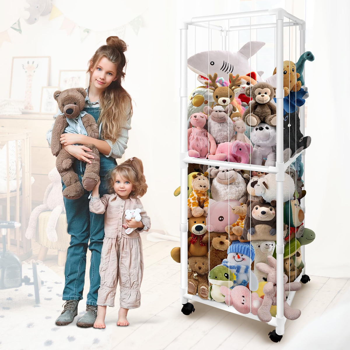 Megapuxin stuffed animal storage zoo on wheels keeps toys organized and accessible