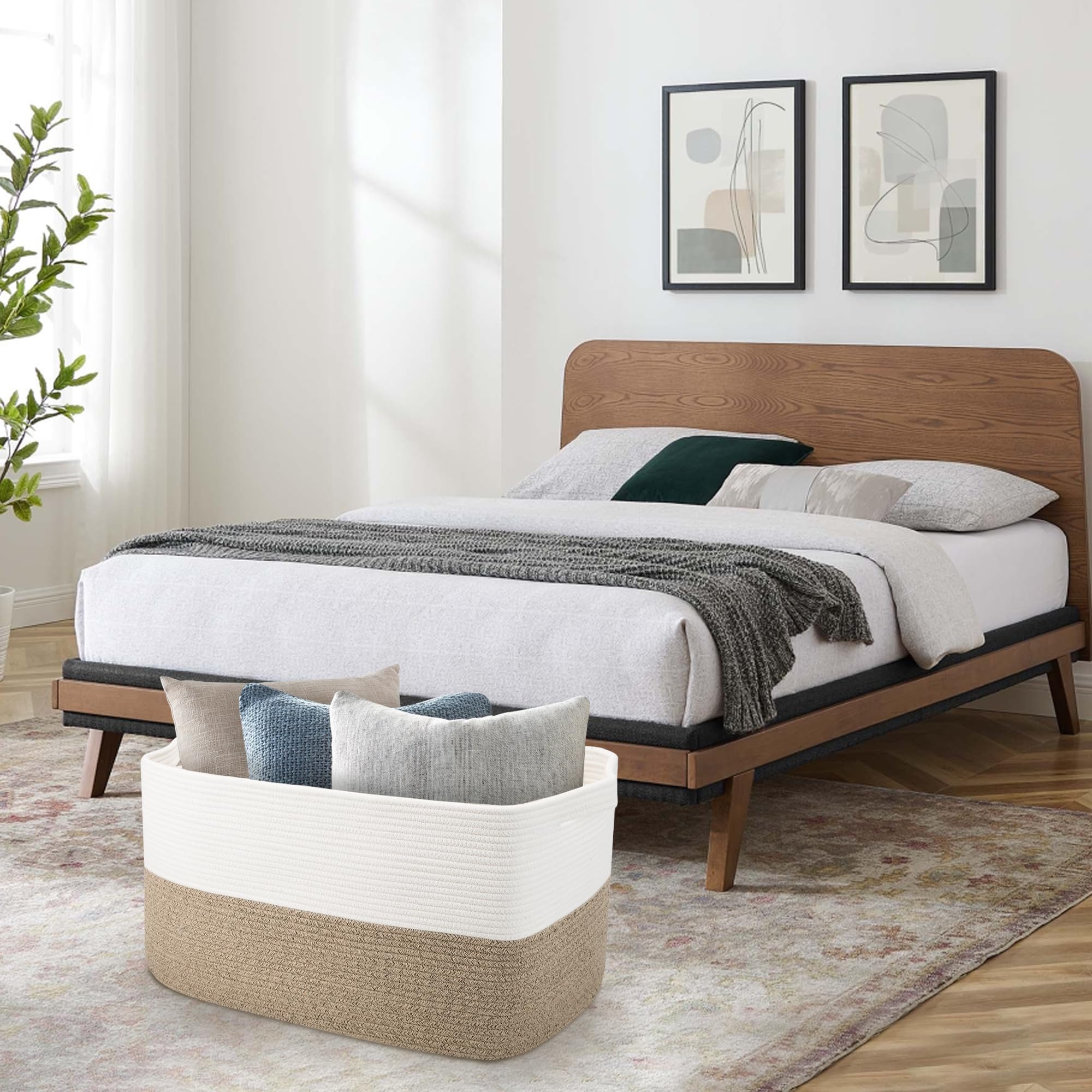 MEGASKET blanket basket blends neutral tones with decor-friendly style