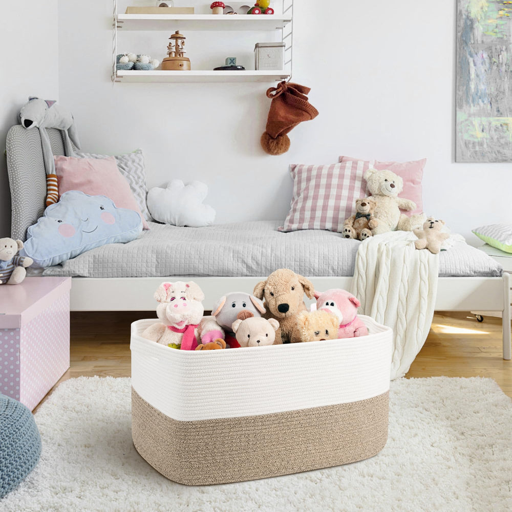 MEGASKET blanket basket demonstrates multi-function storage in living room or bedroom