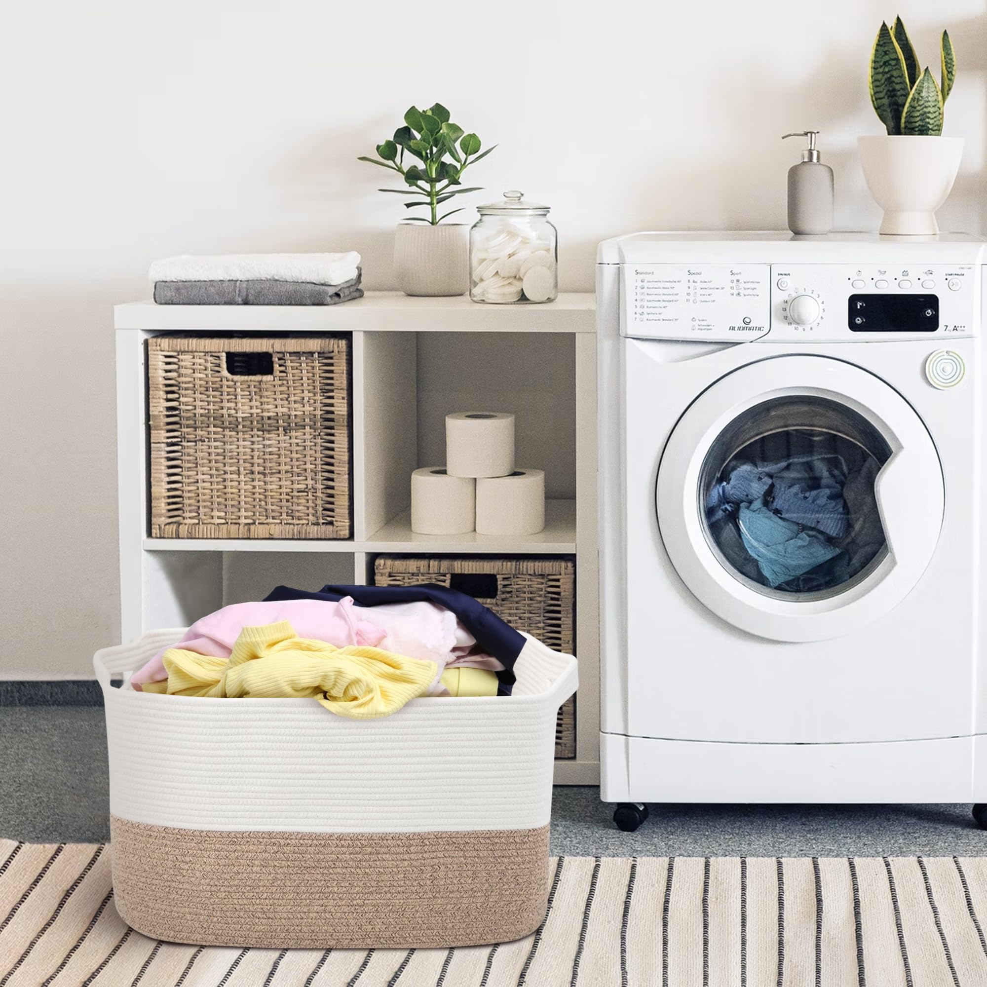 MEGASKET blanket basket is washable and easy to move with built-in handles