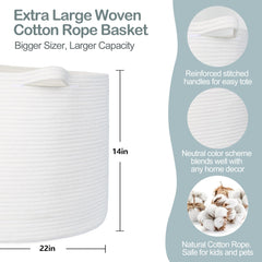MEGASKET white rope basket in living room with throws for tidy organization