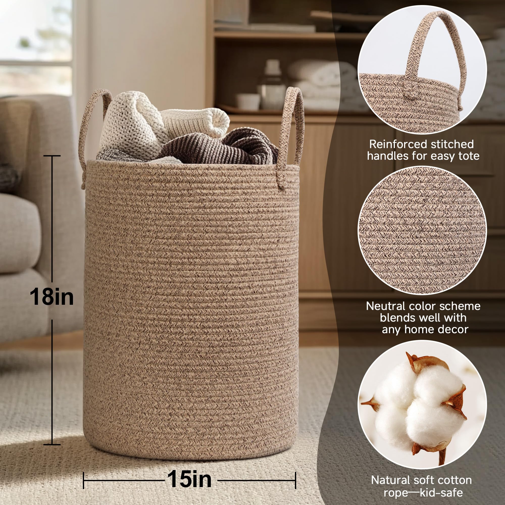MEGASKET cotton rope basket highlights durable weave for heavy loads and long-term use.