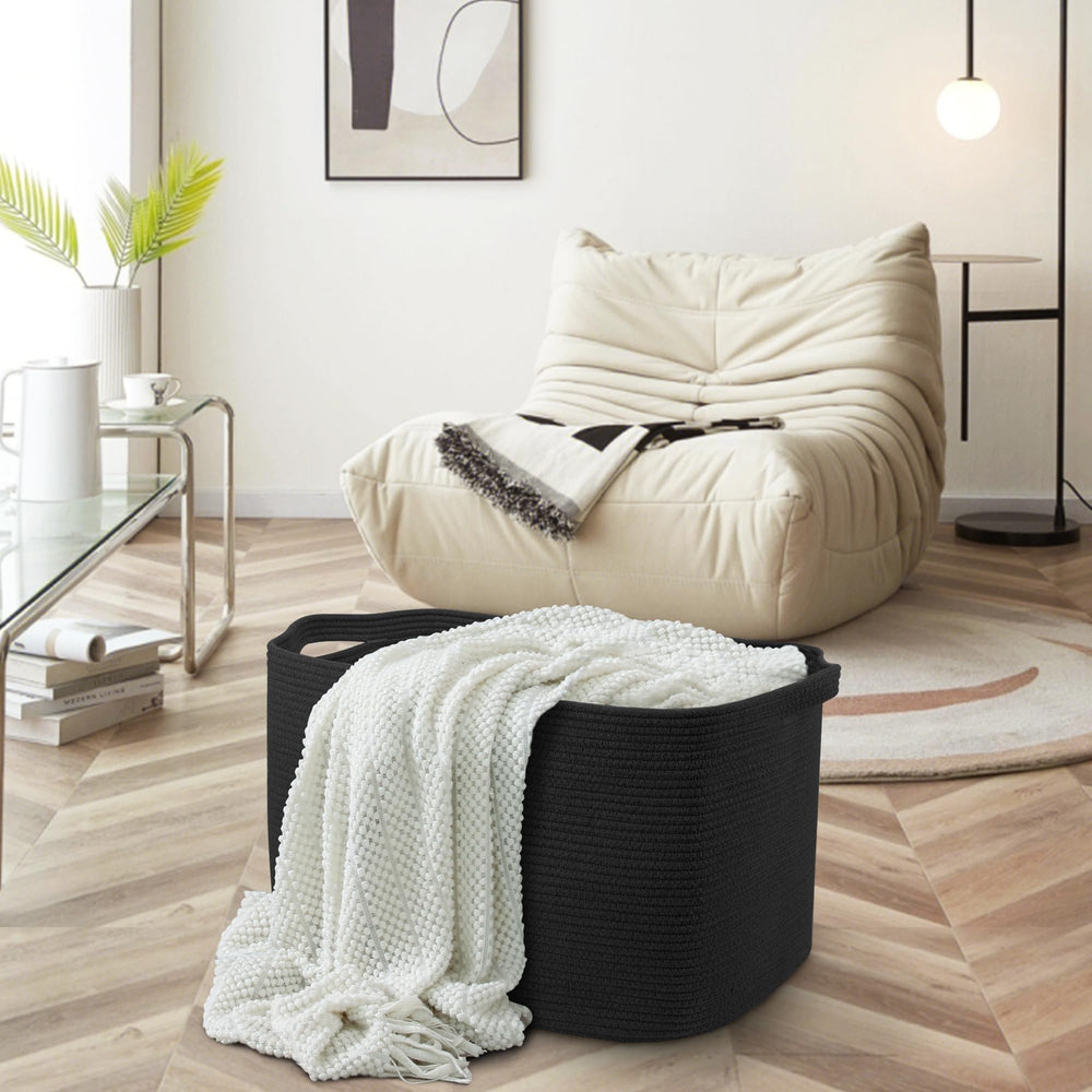 MEGASKET cotton rope storage bin with built-in handles for easy transport.