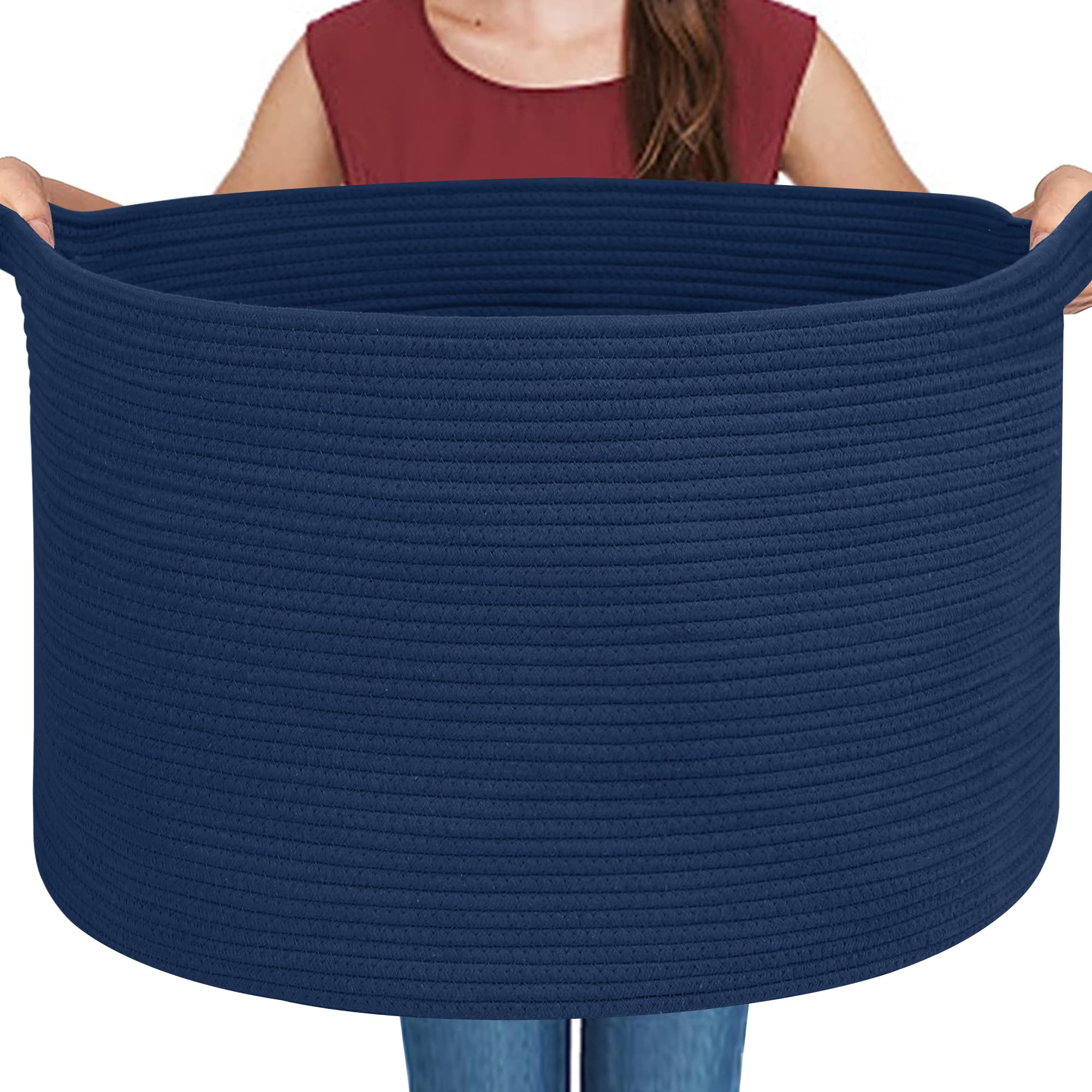 MEGASKET dark blue basket closeup showing cotton rope safety for toys.