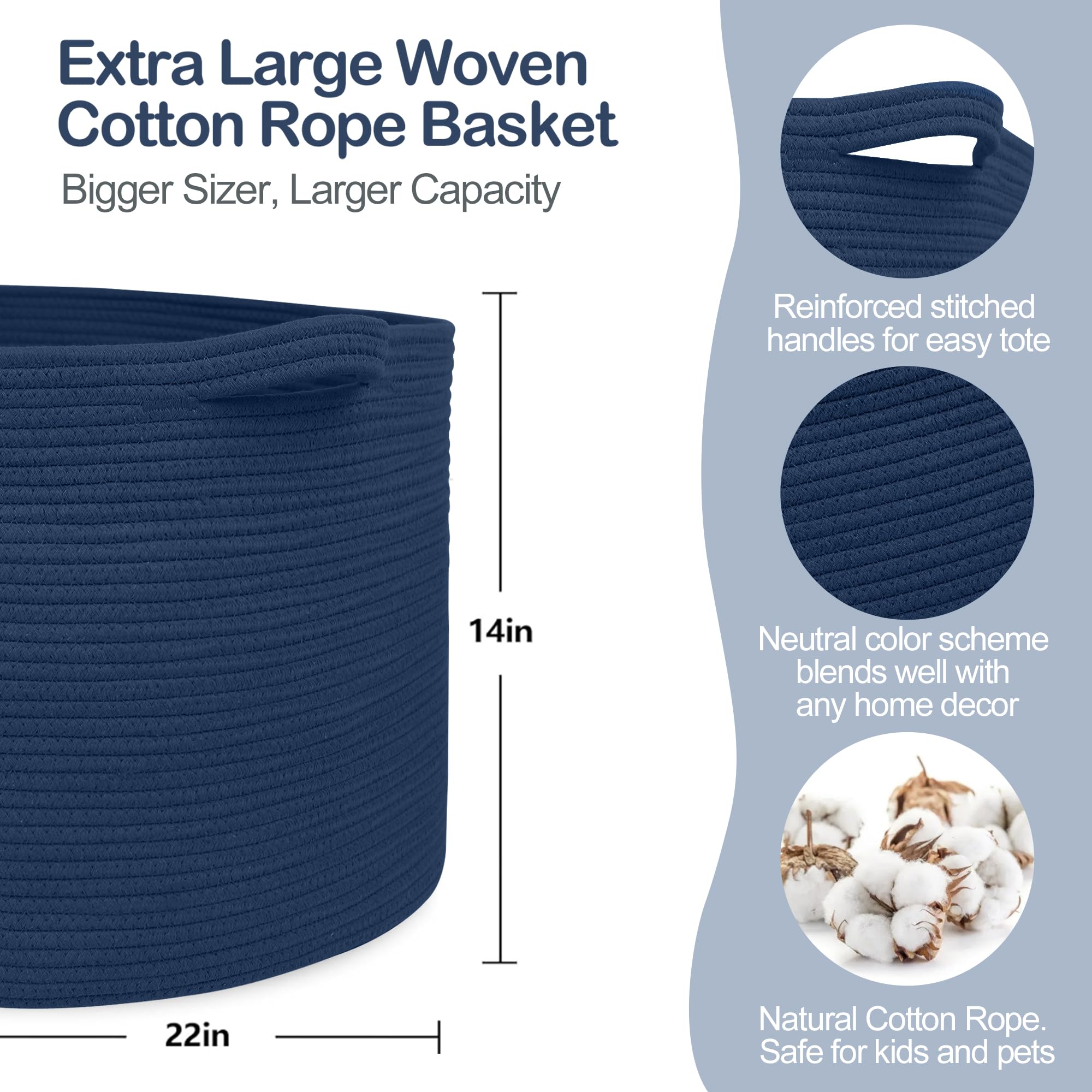 MEGASKET dark blue basket in living room demonstrates large capacity.