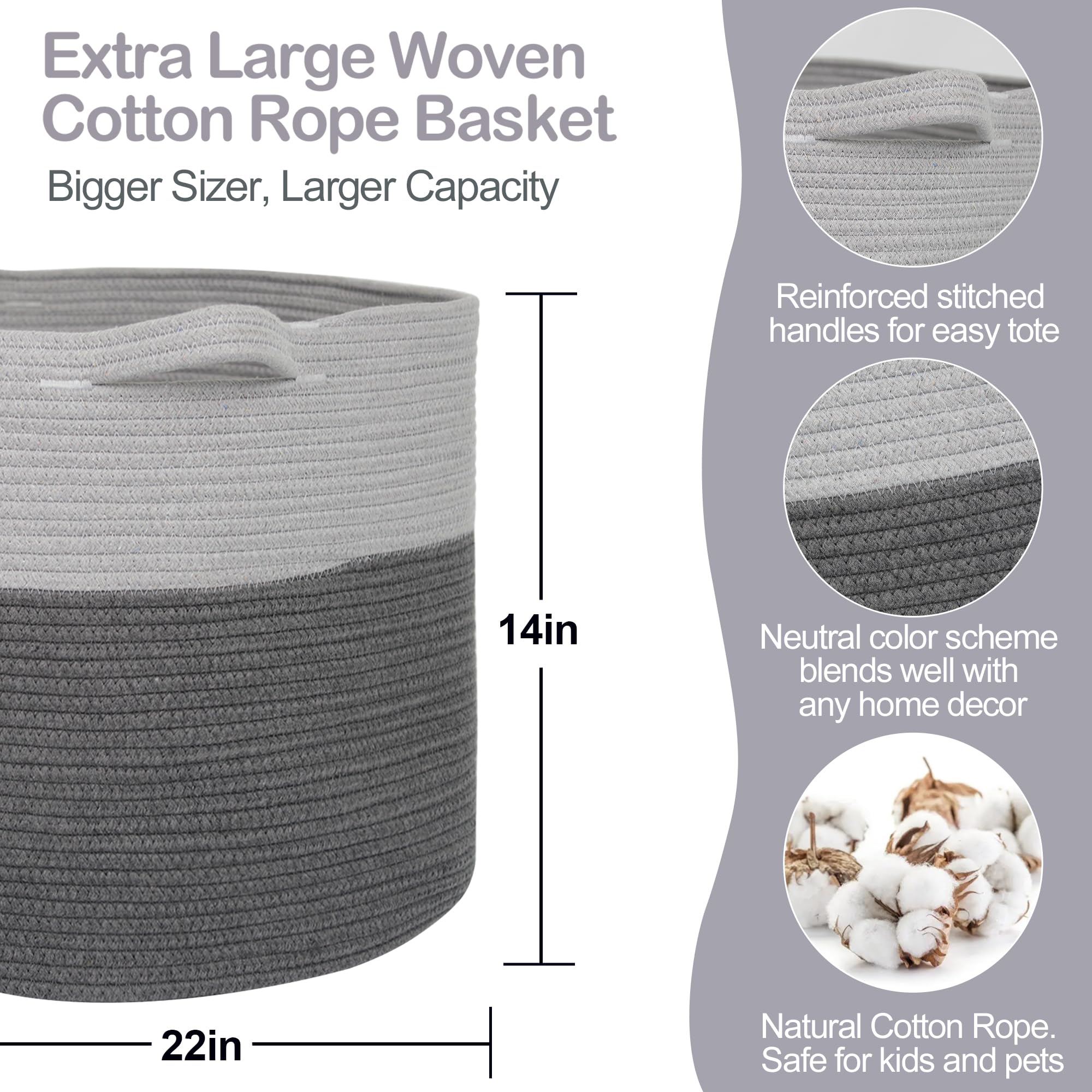 MEGASKET Extra Large Rope Basket natural cotton rope demonstrates durable storage for daily use.