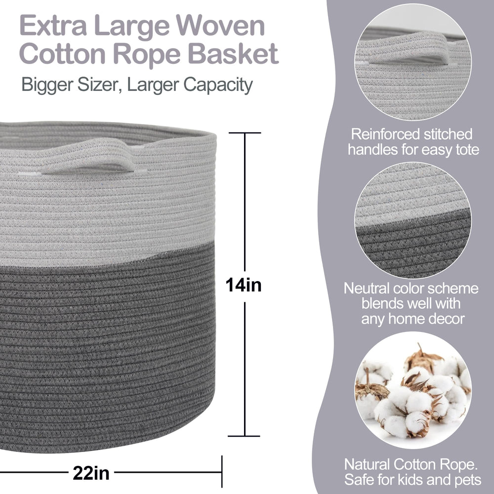 MEGASKET Extra Large Rope Basket natural cotton rope demonstrates durable storage for daily use.